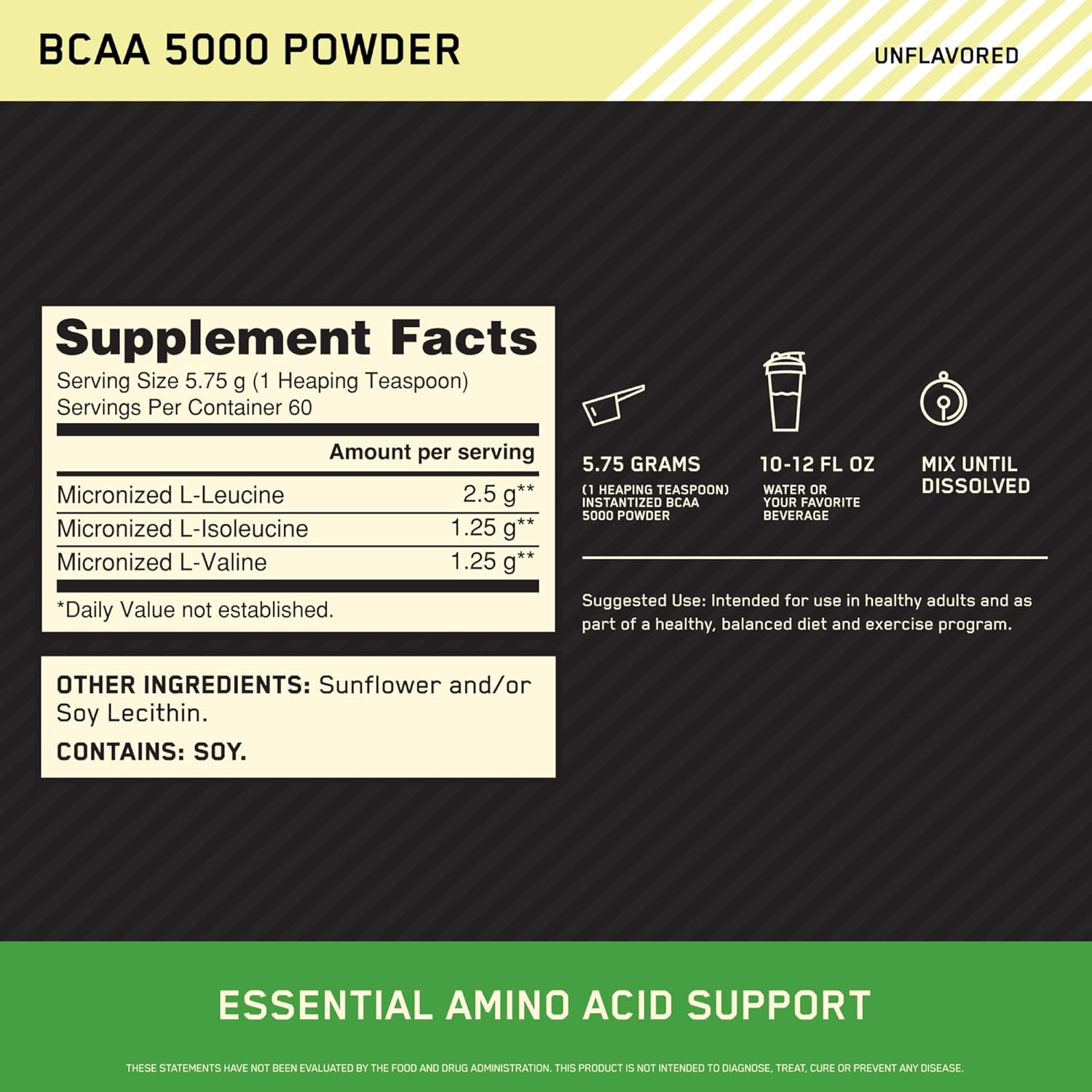 پودر BCAA اپتیموم نوتریشن مدل Essential Amino Acids، 345 گرم، 60 وعده، طعم بدون طعم