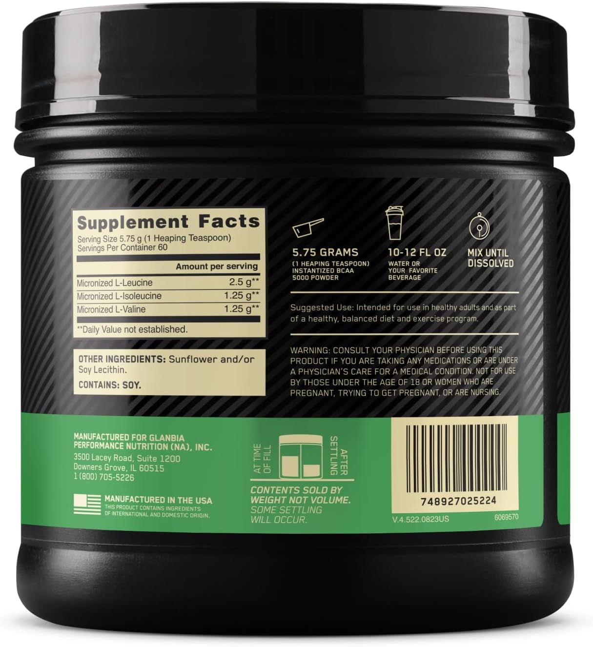 پودر BCAA اپتیموم نوتریشن مدل Essential Amino Acids، 345 گرم، 60 وعده، طعم بدون طعم