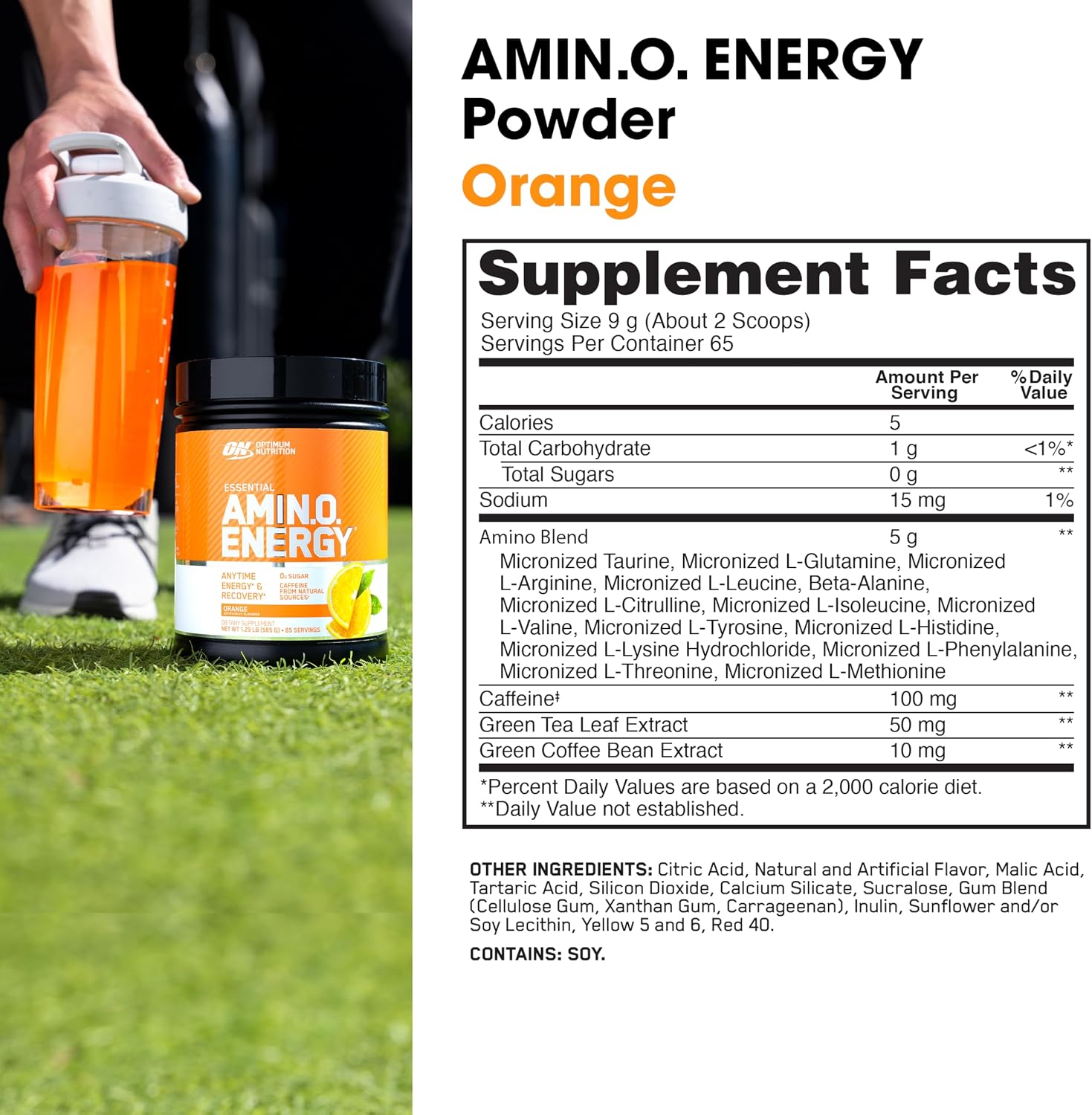 پودر آمینو انرژی و پری‌ورک‌اوت اپتیموم نوتریشن مدل Amino Energy، 65 وعده، طعم پرتقال