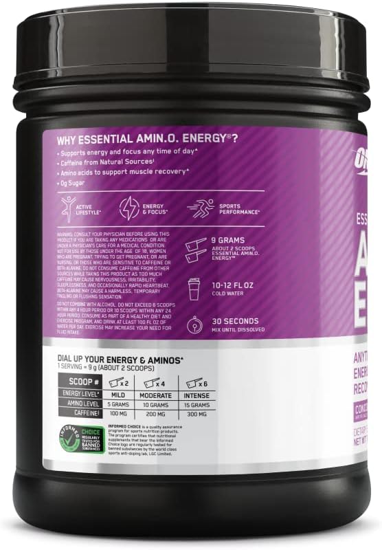 نوشیدنی آمینو انرژی اپتیموم نوتریشن مدل Amino Energy، 65 وعده، طعم انگور
