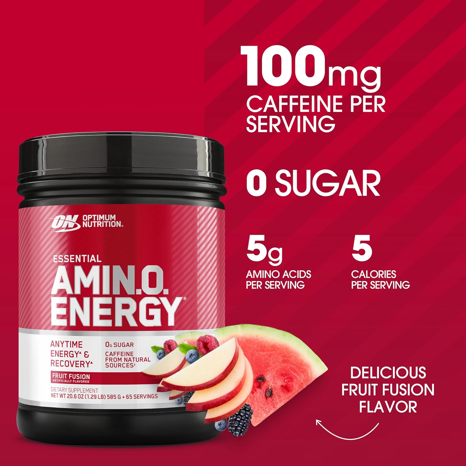 پودر آمینو انرژی و پری‌ورک‌اوت اپتیموم نوتریشن مدل Amino Energy، 65 وعده، طعم ترکیب میوه
