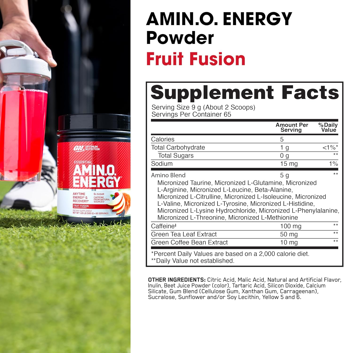 پودر آمینو انرژی و پری‌ورک‌اوت اپتیموم نوتریشن مدل Amino Energy، 65 وعده، طعم ترکیب میوه
