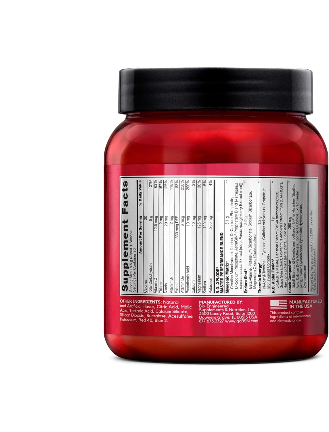 مکمل پری‌ورک‌اوت BSN مدل N.O.-XPLODE، 555 گرم، 30 وعده، طعم انگور