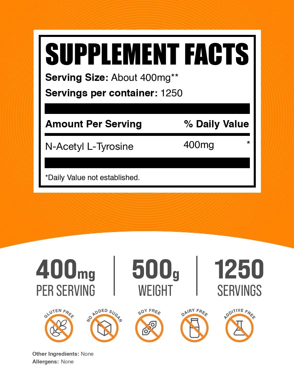 پودر ال تیروزین BulkSupplements، 500 گرم