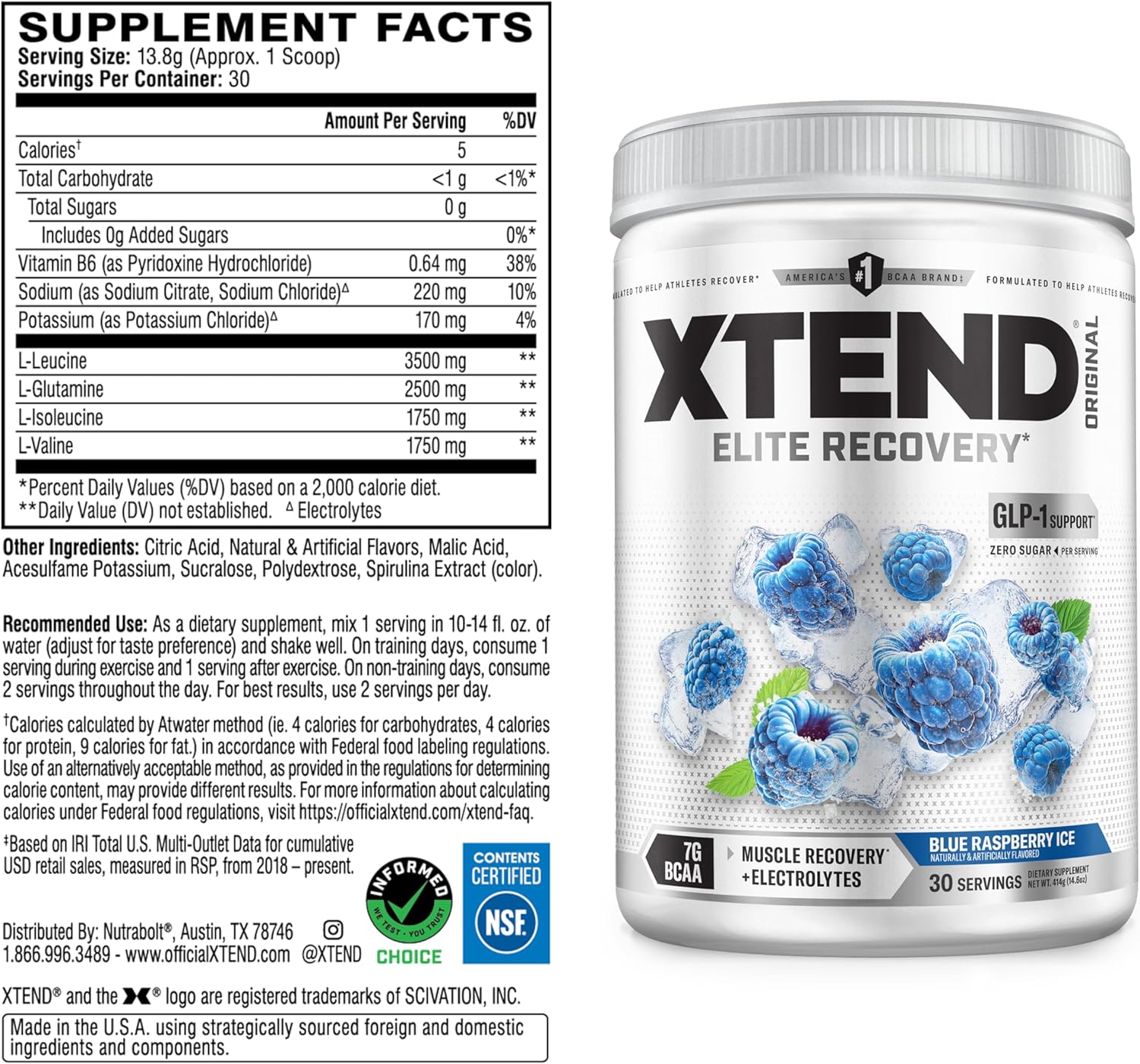 پودر BCAA اکستند مدل XTEND Original، 30 وعده، طعم تمشک آبی