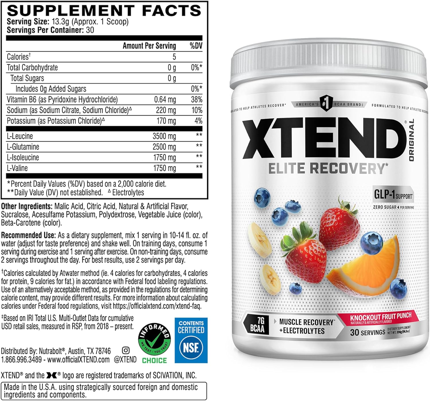 پودر BCAA اکستند مدل XTEND Original، 30 وعده، طعم پانچ میوه