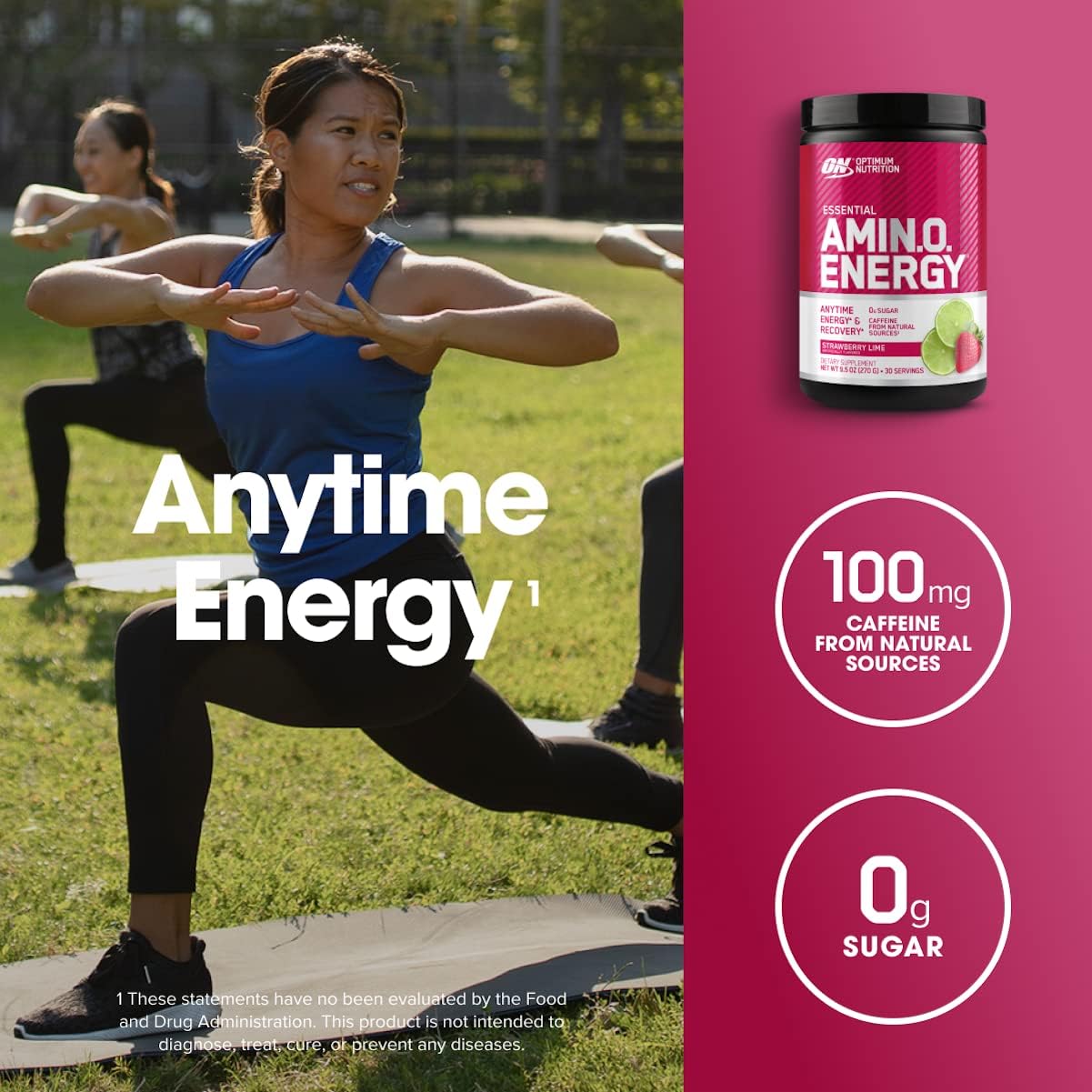 پودر آمینو انرژی و پری‌ورک‌اوت اپتیموم نوتریشن مدل Amino Energy، 30 وعده، طعم توت‌فرنگی و لیمو