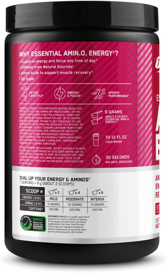 پودر آمینو انرژی و پری‌ورک‌اوت اپتیموم نوتریشن مدل Amino Energy، 30 وعده، طعم توت‌فرنگی و لیمو
