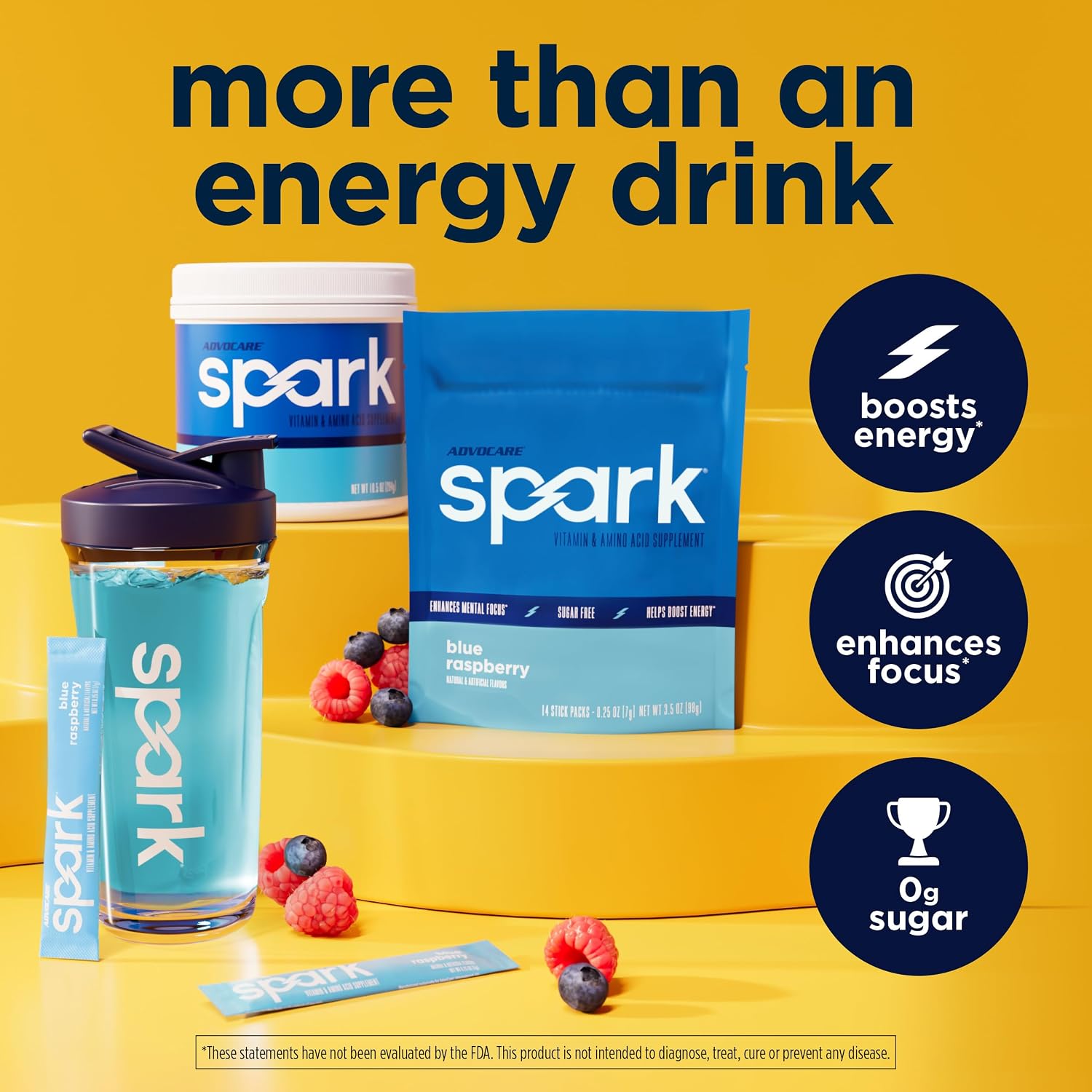 پودر آمینو انرژی ادوکر مدل Spark، 10.5 اونس، طعم تمشک آبی