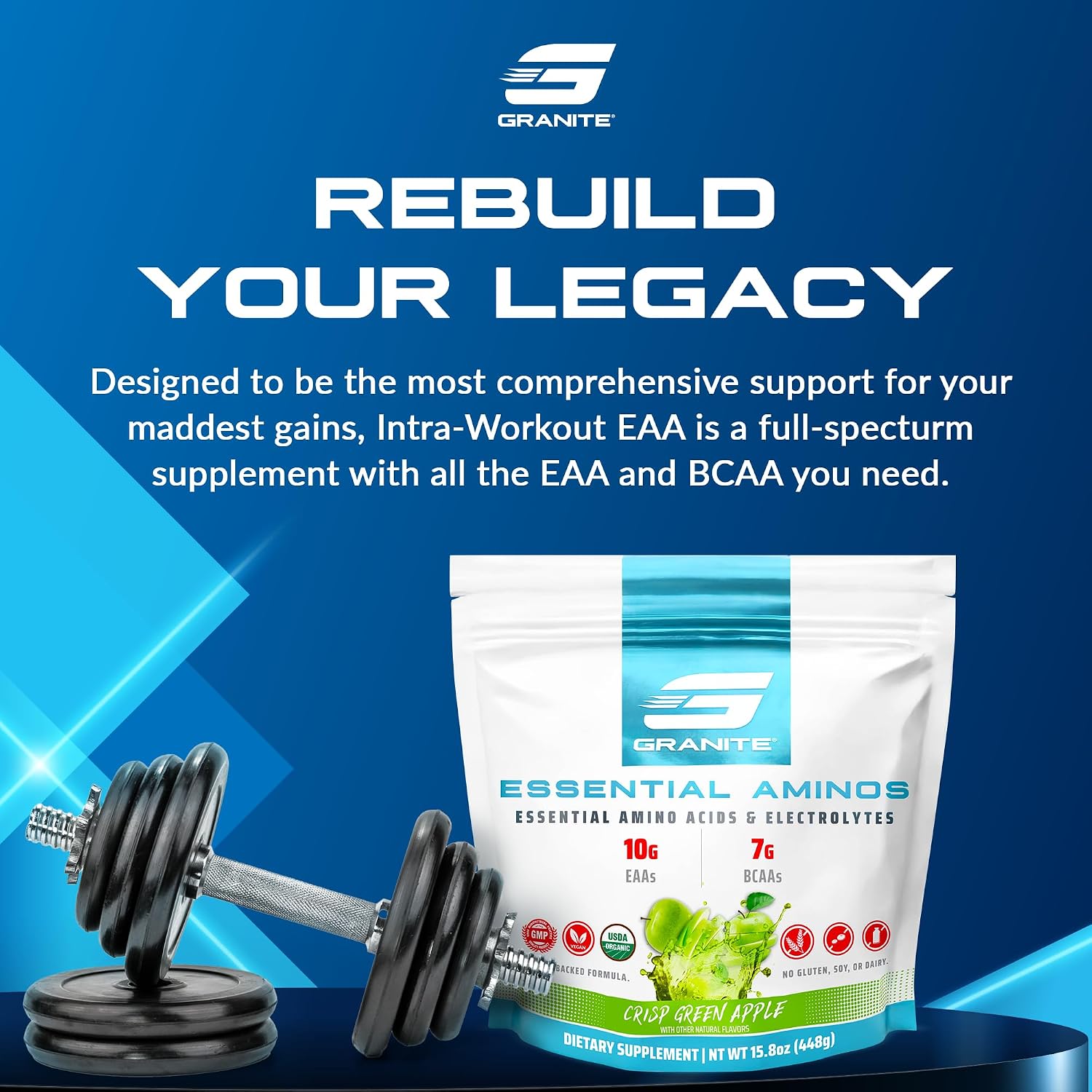 مکمل BCAA و EAA Granite Supplements مدل Essential Amino Acids، طعم سیب سبز