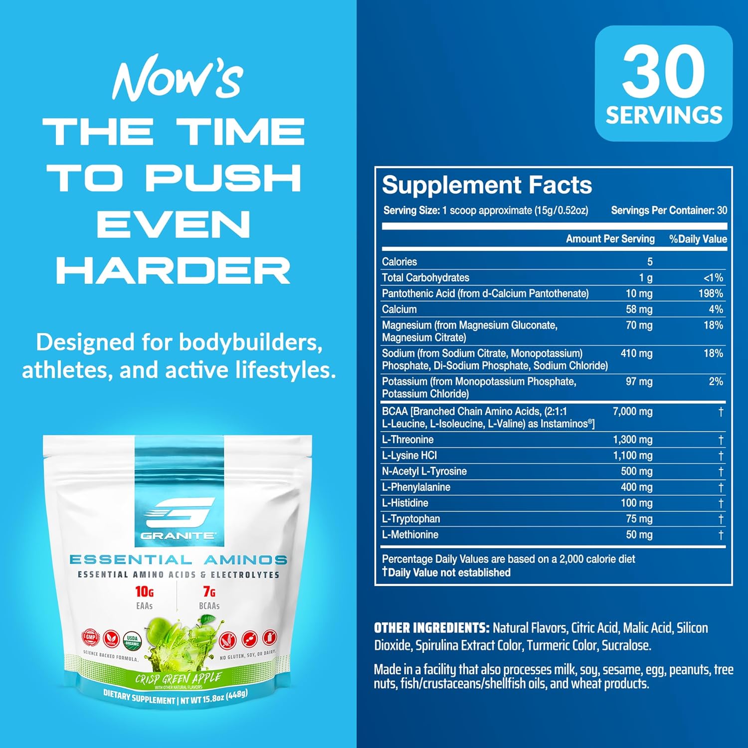 مکمل BCAA و EAA Granite Supplements مدل Essential Amino Acids، طعم سیب سبز