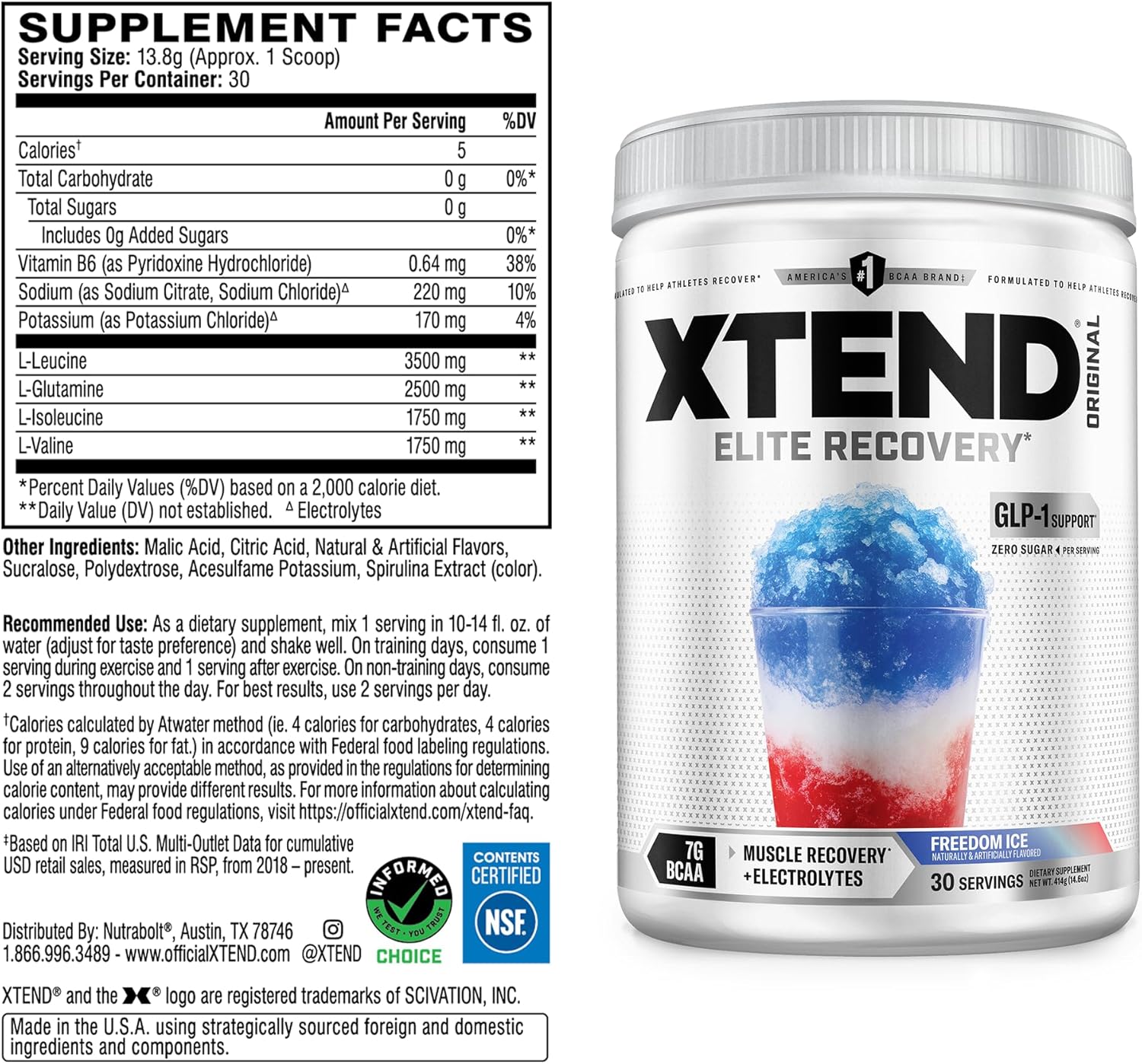 پودر BCAA اکستند مدل XTEND Original، 30 وعده، طعم فریدام آیس