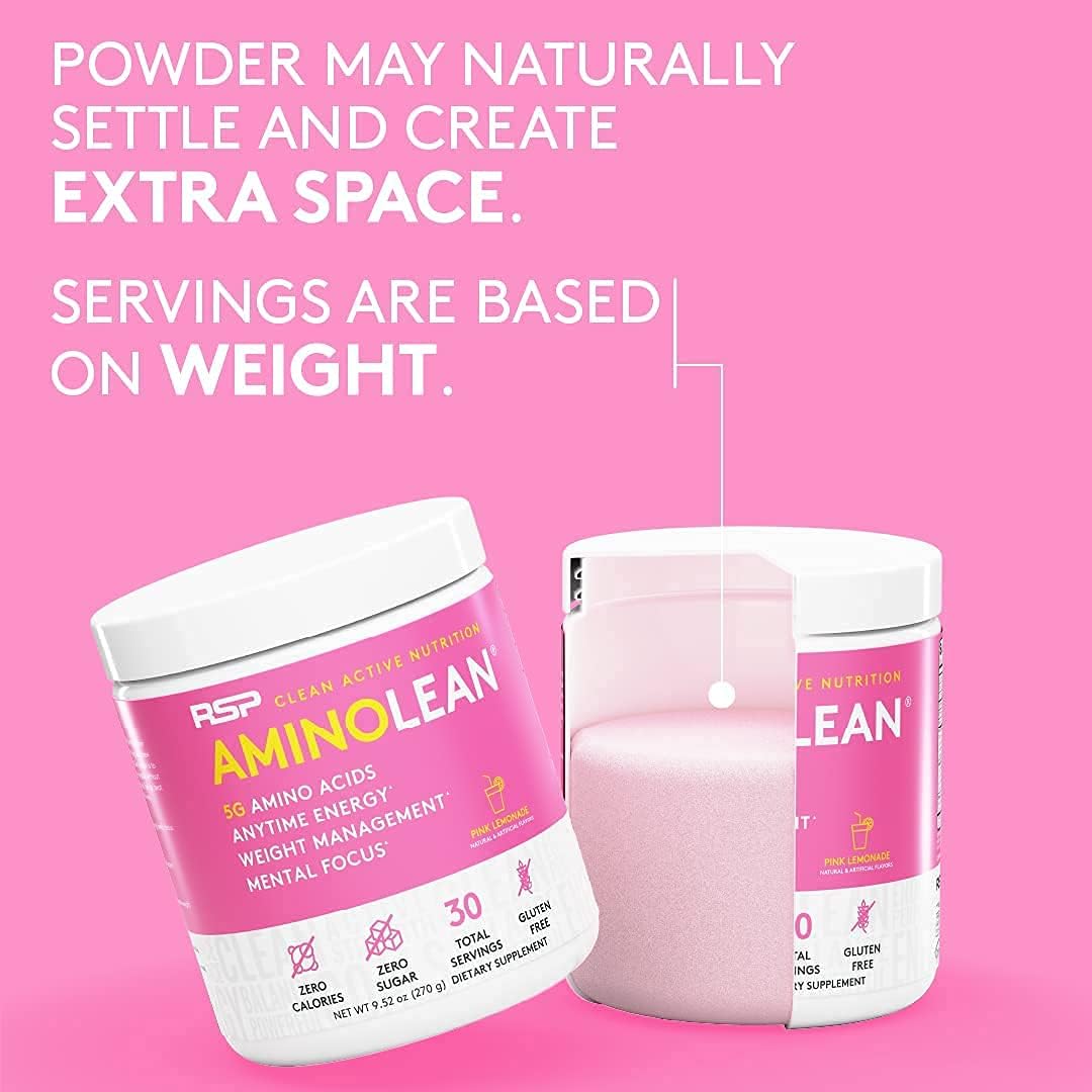 پودر آمینو انرژی و پری‌ورک‌اوت آر اس پی نوتریشن مدل Amino Energy، طعم لیموناد صورتی