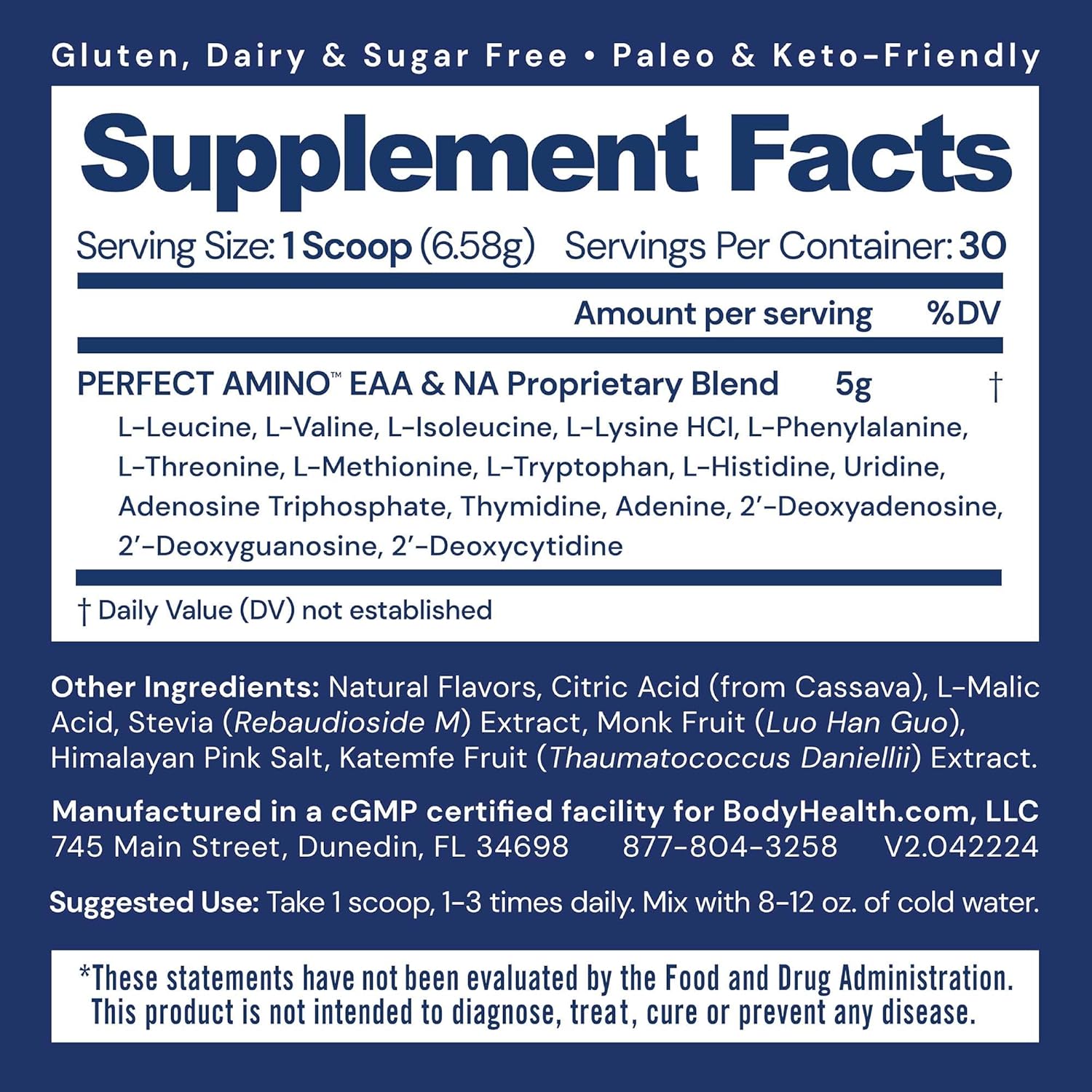 پودر BCAA بادی هلث مدل Essential Amino Acids، 30 وعده، طعم بری