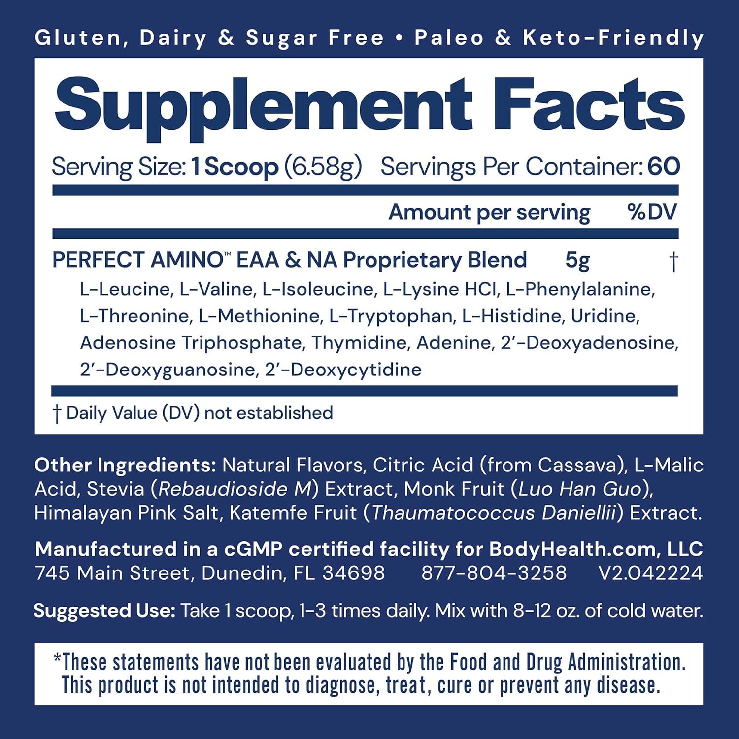 پودر BCAA بادی هلث مدل Essential Amino Acids، 60 وعده، طعم بری