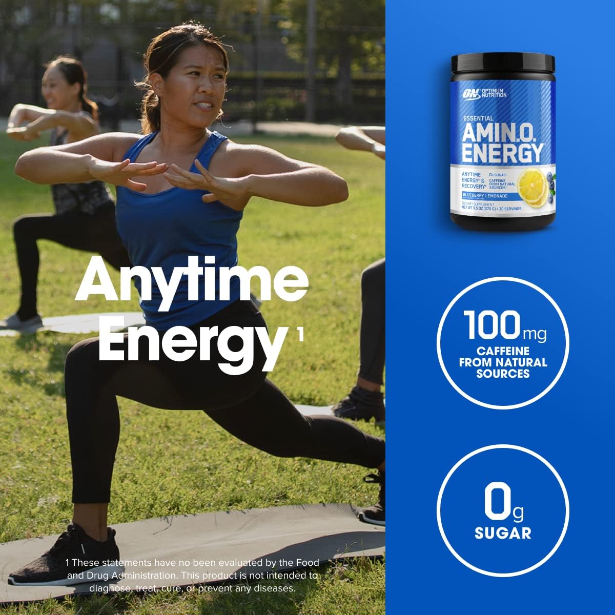 پودر آمینو انرژی و پری‌ورک‌اوت اپتیموم نوتریشن مدل Amino Energy، 30 وعده، طعم لیموناد بلوبری