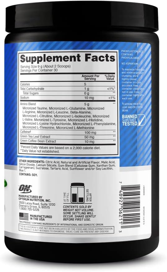 پودر آمینو انرژی و پری‌ورک‌اوت اپتیموم نوتریشن مدل Amino Energy، 30 وعده، طعم لیموناد بلوبری