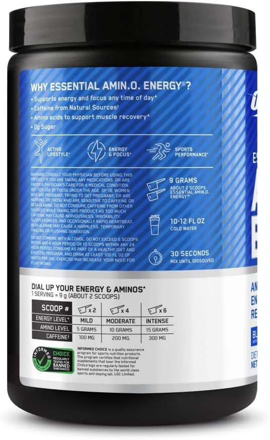 پودر آمینو انرژی و پری‌ورک‌اوت اپتیموم نوتریشن مدل Amino Energy، 30 وعده، طعم لیموناد بلوبری