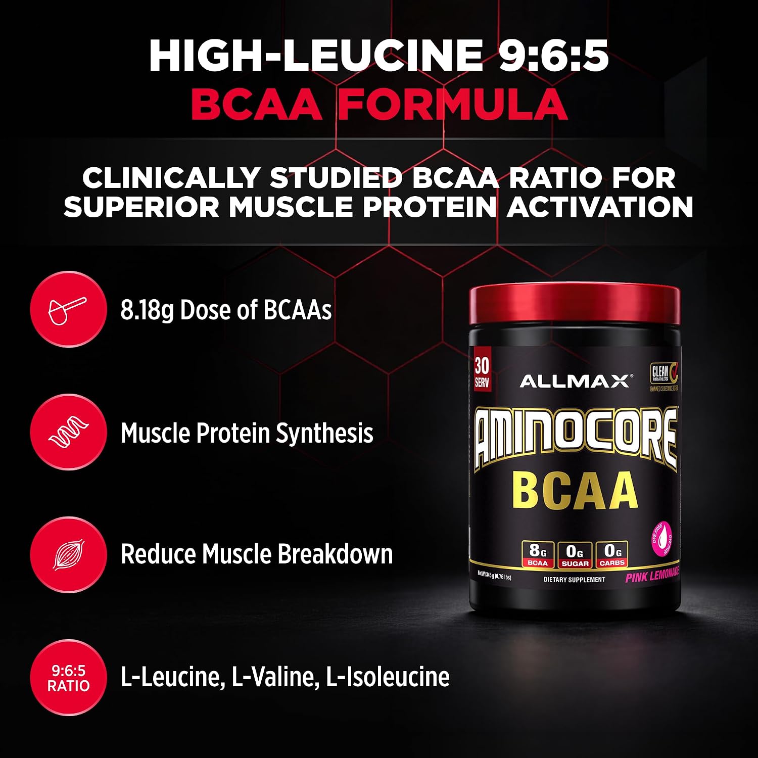 مکمل BCAA آل‌مکس، 315 گرم، طعم لیموناد صورتی