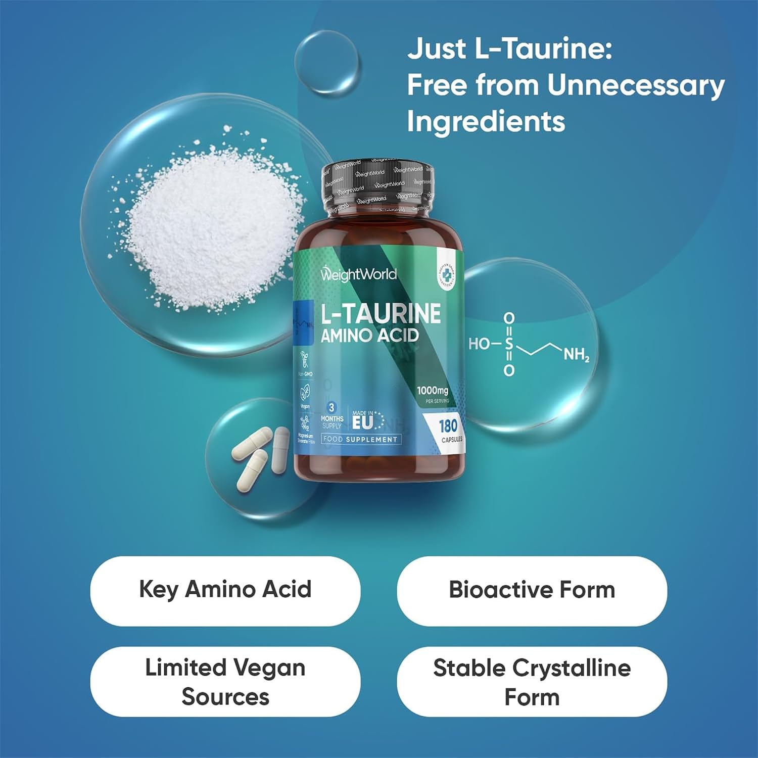 کپسول تائورین WeightWorld، 180 کپسول