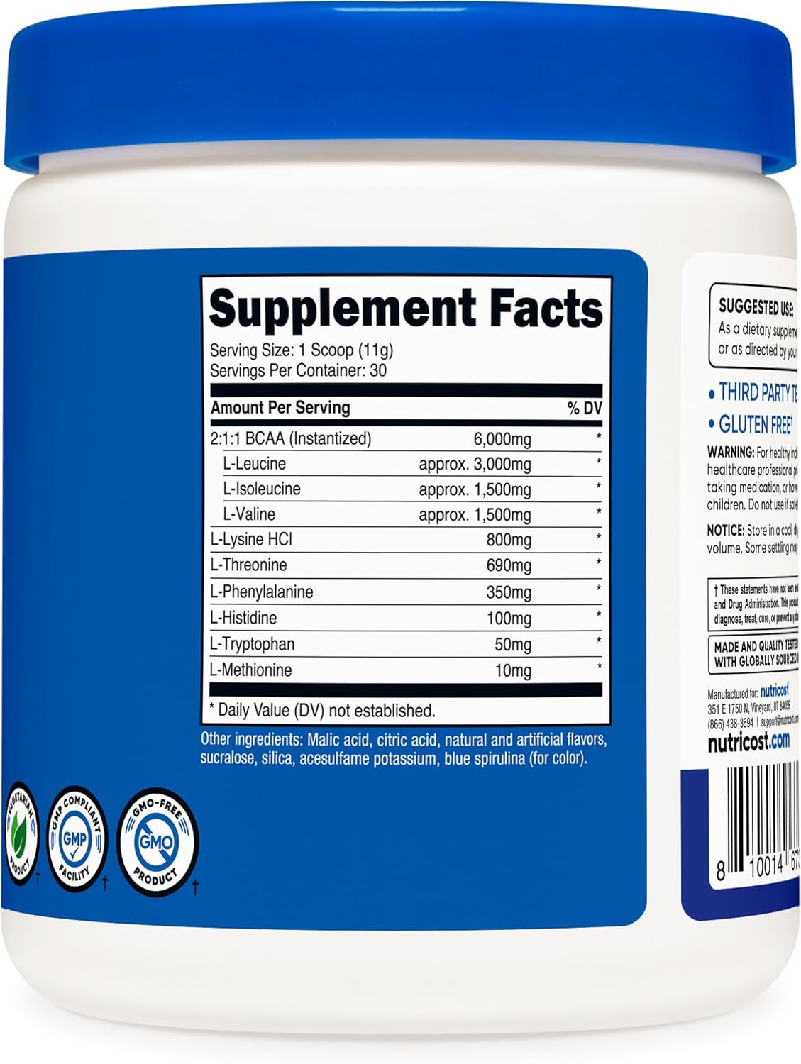 پودر EAA نوتریکاست مدل Essential Amino Acids، 30 وعده، طعم تمشک آبی
