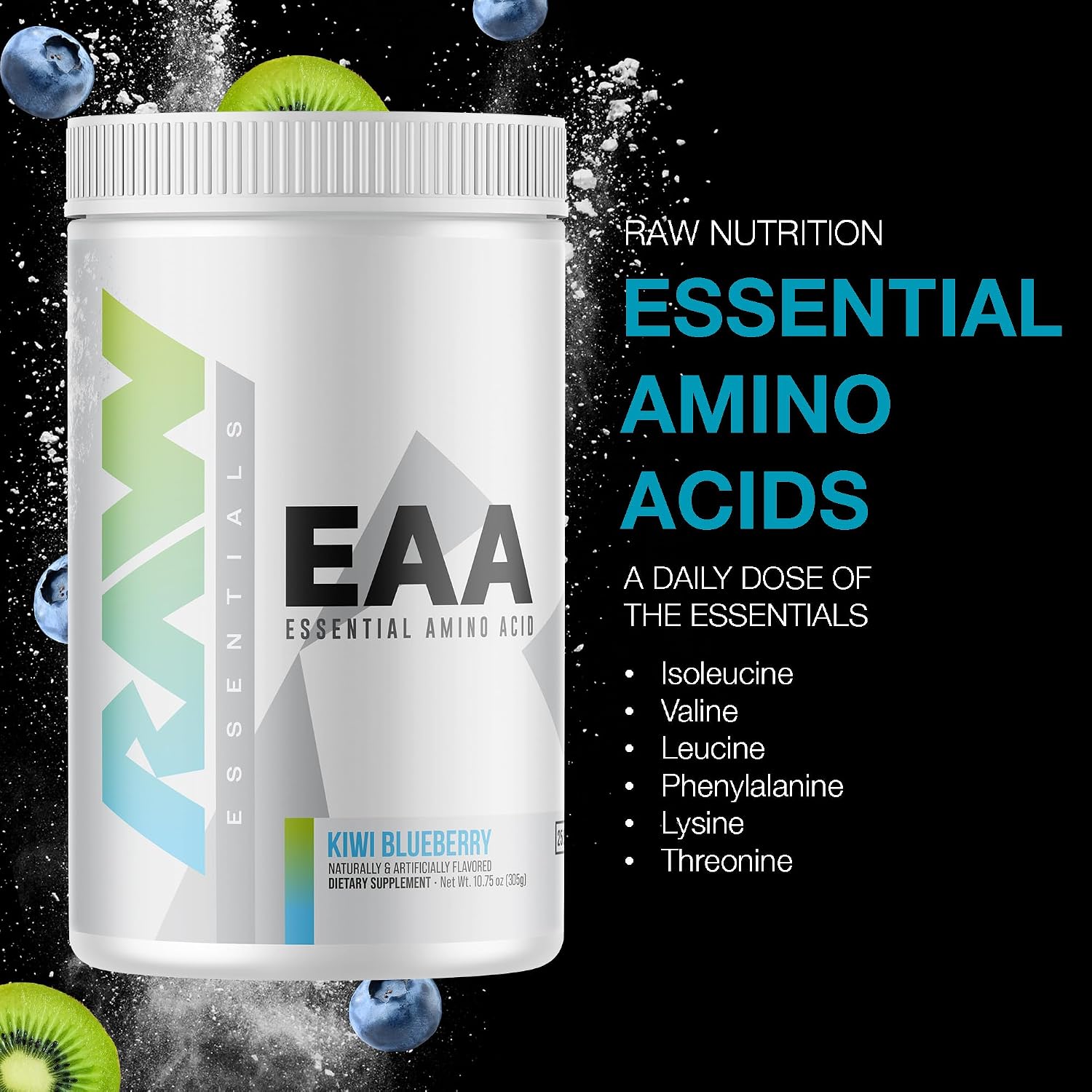 پودر BCAA و EAA راو مدل Essential Amino Acids، 25 وعده، طعم بری