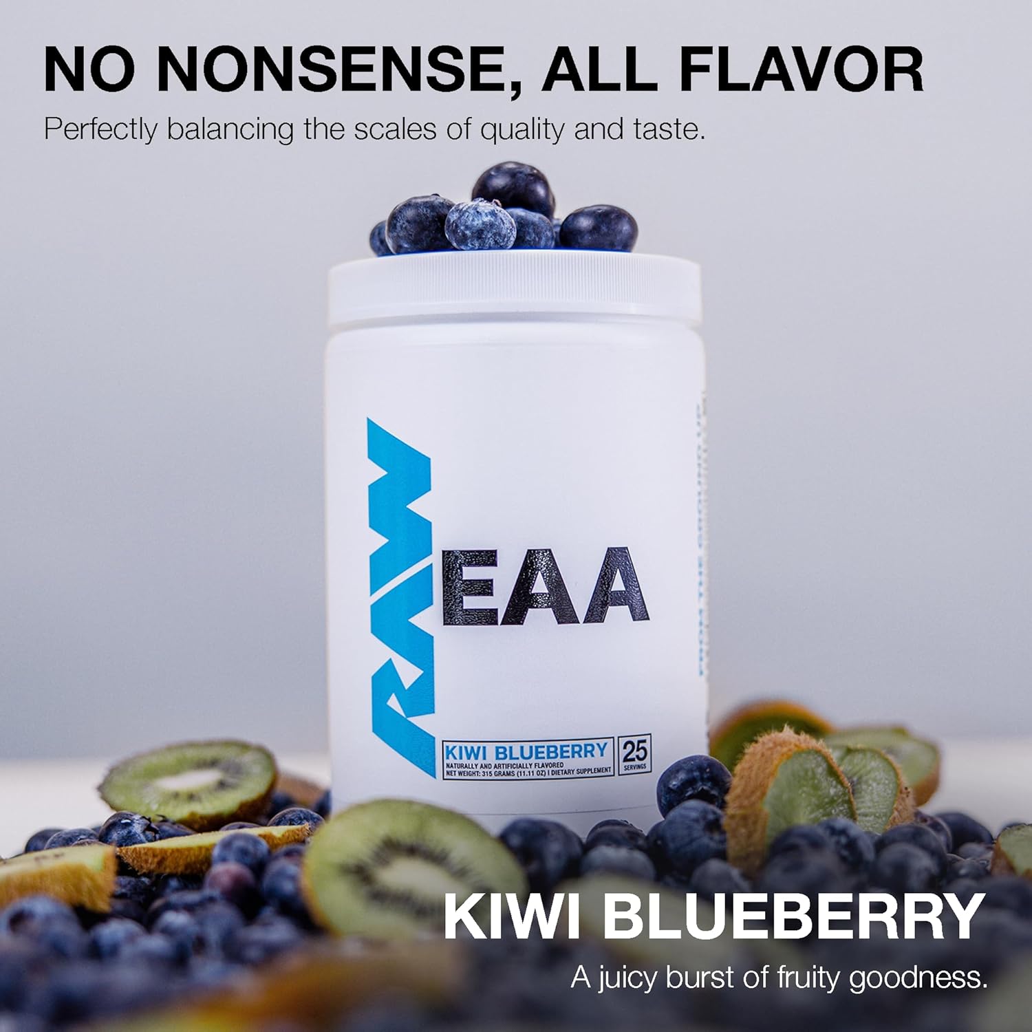 پودر BCAA و EAA راو مدل Essential Amino Acids، 25 وعده، طعم بری