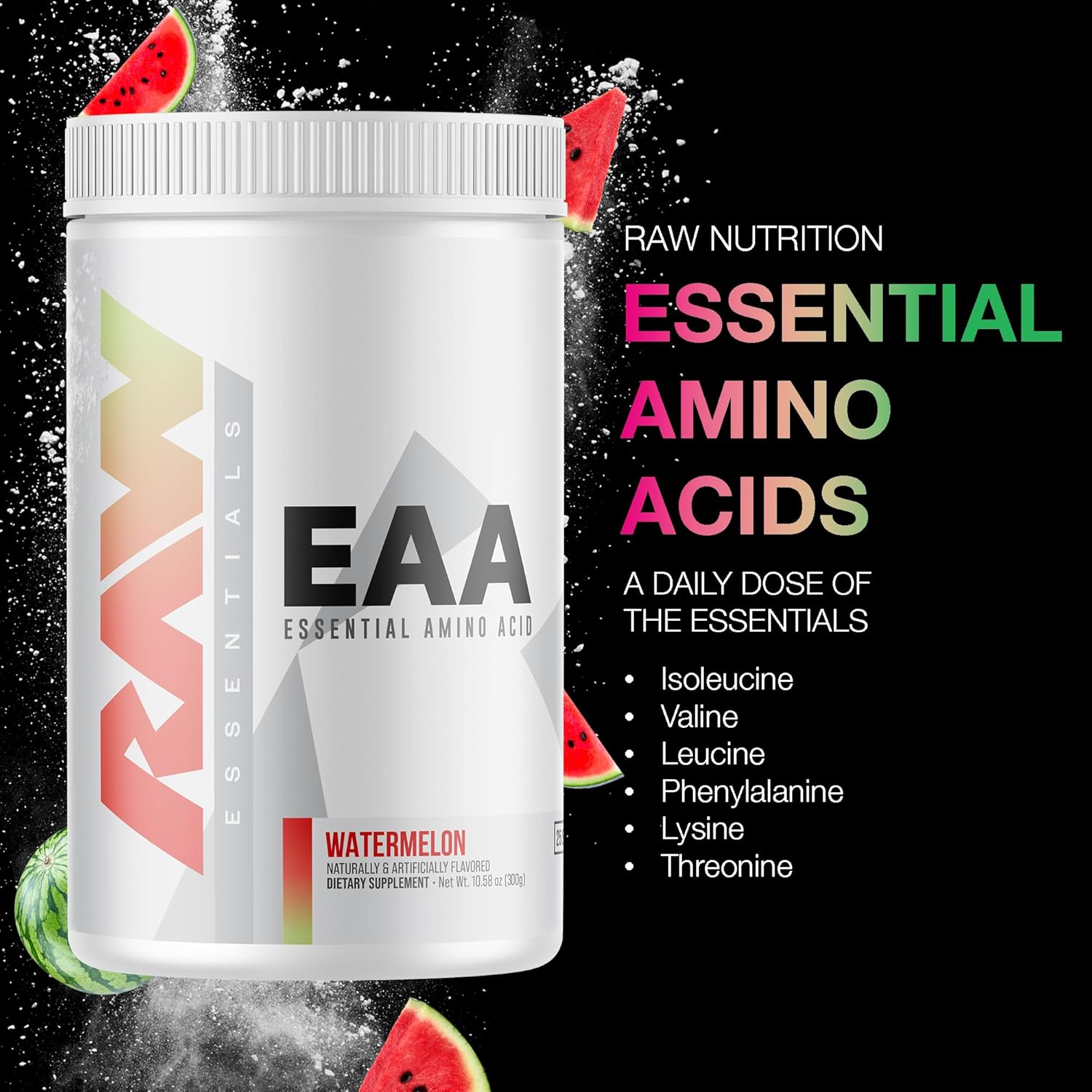 پودر BCAA و EAA راو مدل Essential Amino Acids، 25 وعده، طعم هندوانه