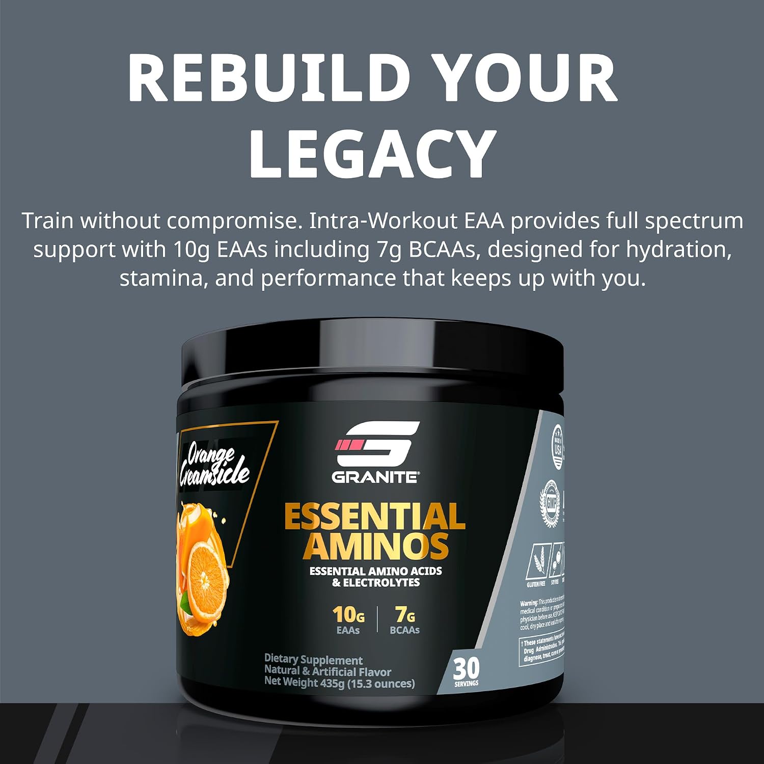 مکمل BCAA و EAA Granite Supplements مدل Essential Amino Acids، طعم کرم پرتقال