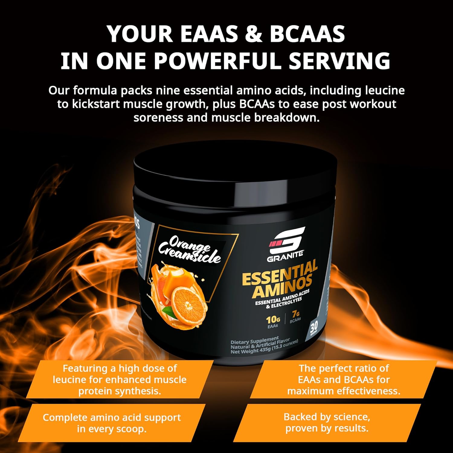مکمل BCAA و EAA Granite Supplements مدل Essential Amino Acids، طعم کرم پرتقال