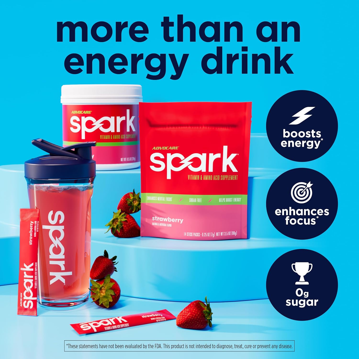 پودر آمینو انرژی ادوکر مدل Spark، 10.5 اونس، طعم توت‌فرنگی