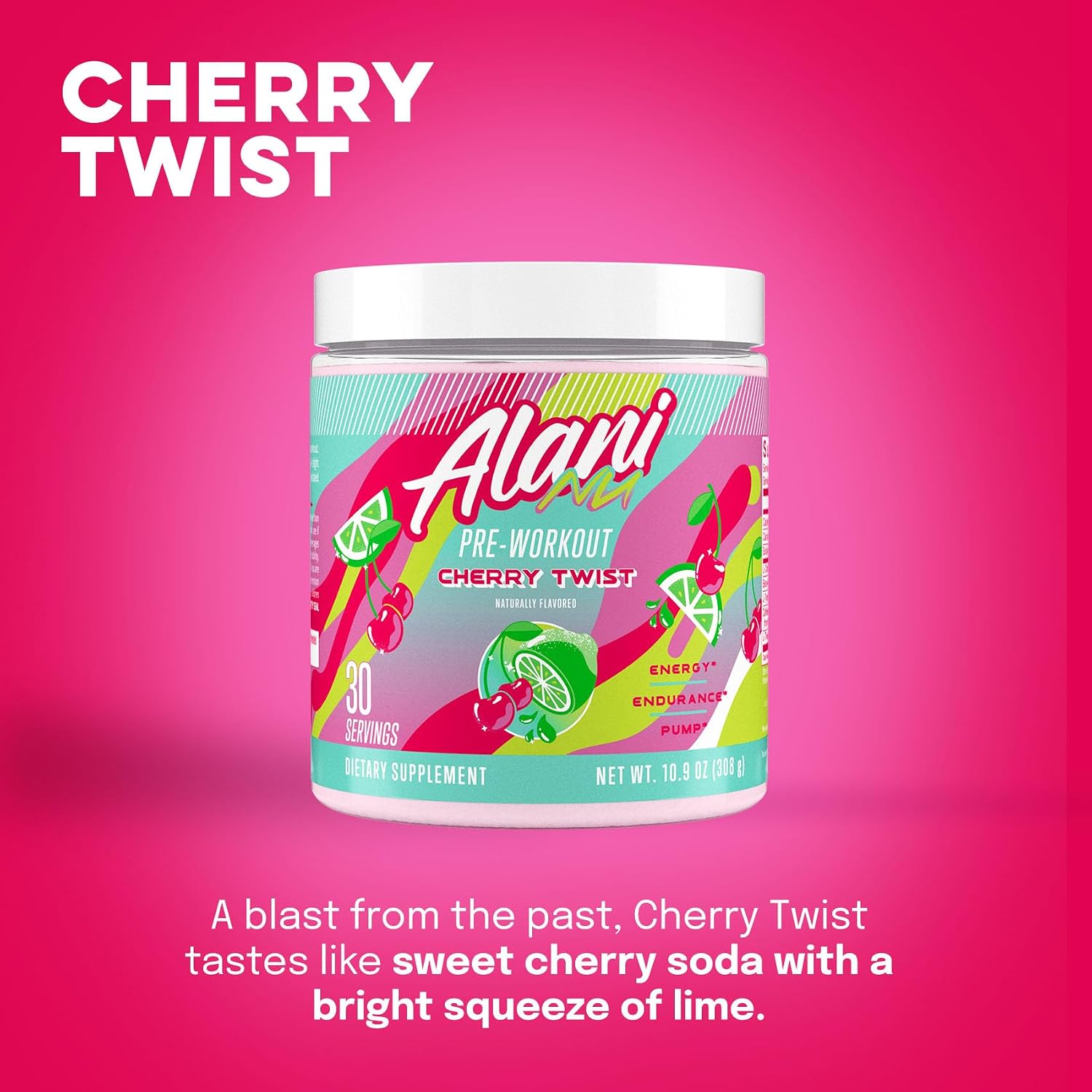 پودر آمینو انرژی و پری‌ورک‌اوت Alani Nu مدل Amino Energy، 30 وعده، طعم گیلاس