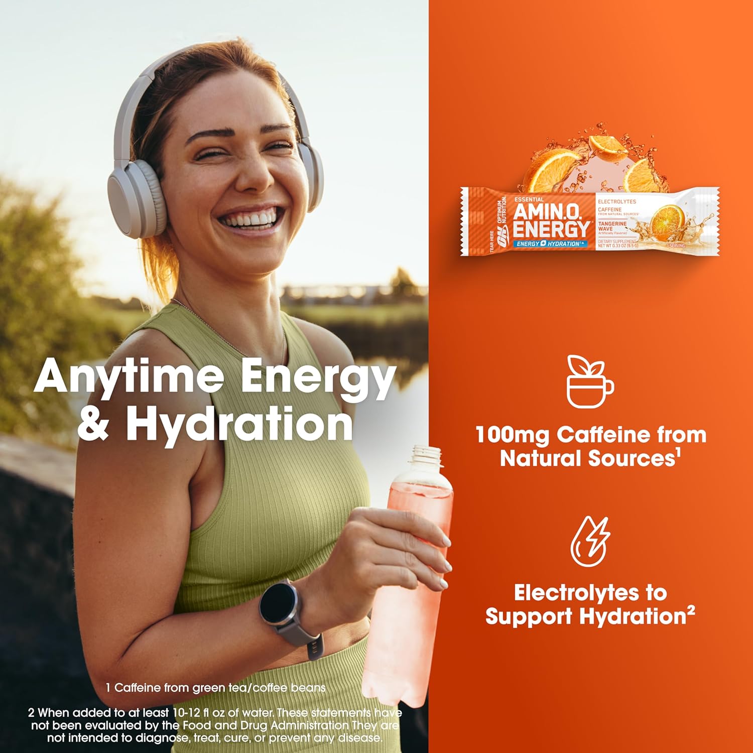 پودر آمینو انرژی و الکترولیت اپتیموم نوتریشن مدل Essential Amino Energy Plus Electrolytes، 7 بسته، طعم نارنگی