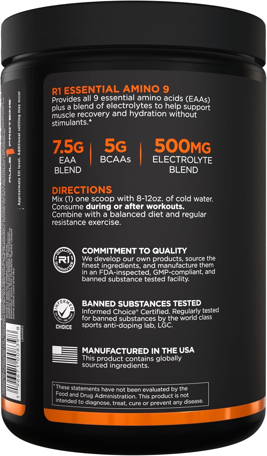 مکمل EAA رول وان مدل Essential Amino 9، 345 گرم، 30 وعده، طعم لیموناد تمشک آبی
