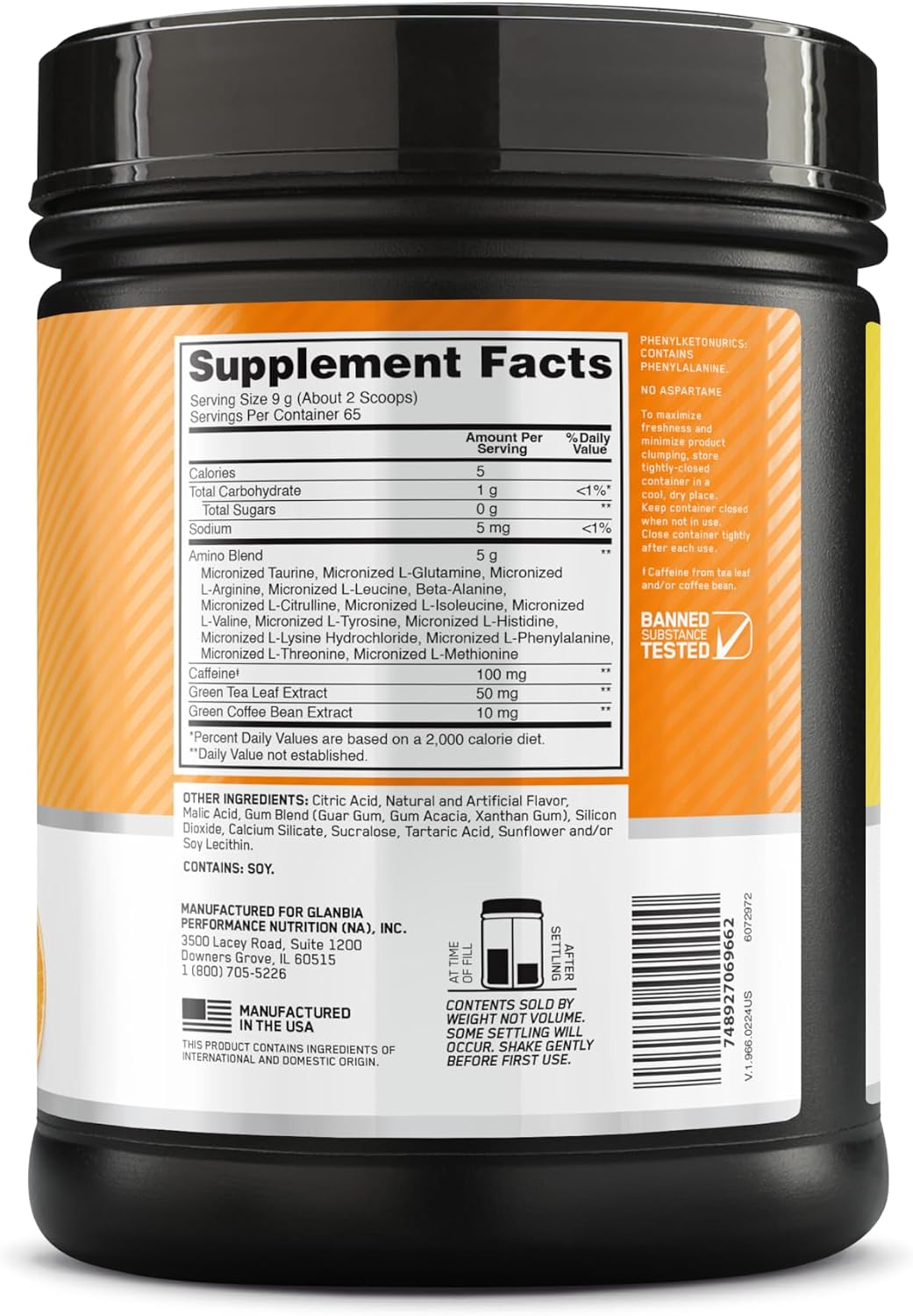 پودر آمینو انرژی و پری‌ورک‌اوت اپتیموم نوتریشن مدل Amino Energy، 65 وعده، طعم مرکبات