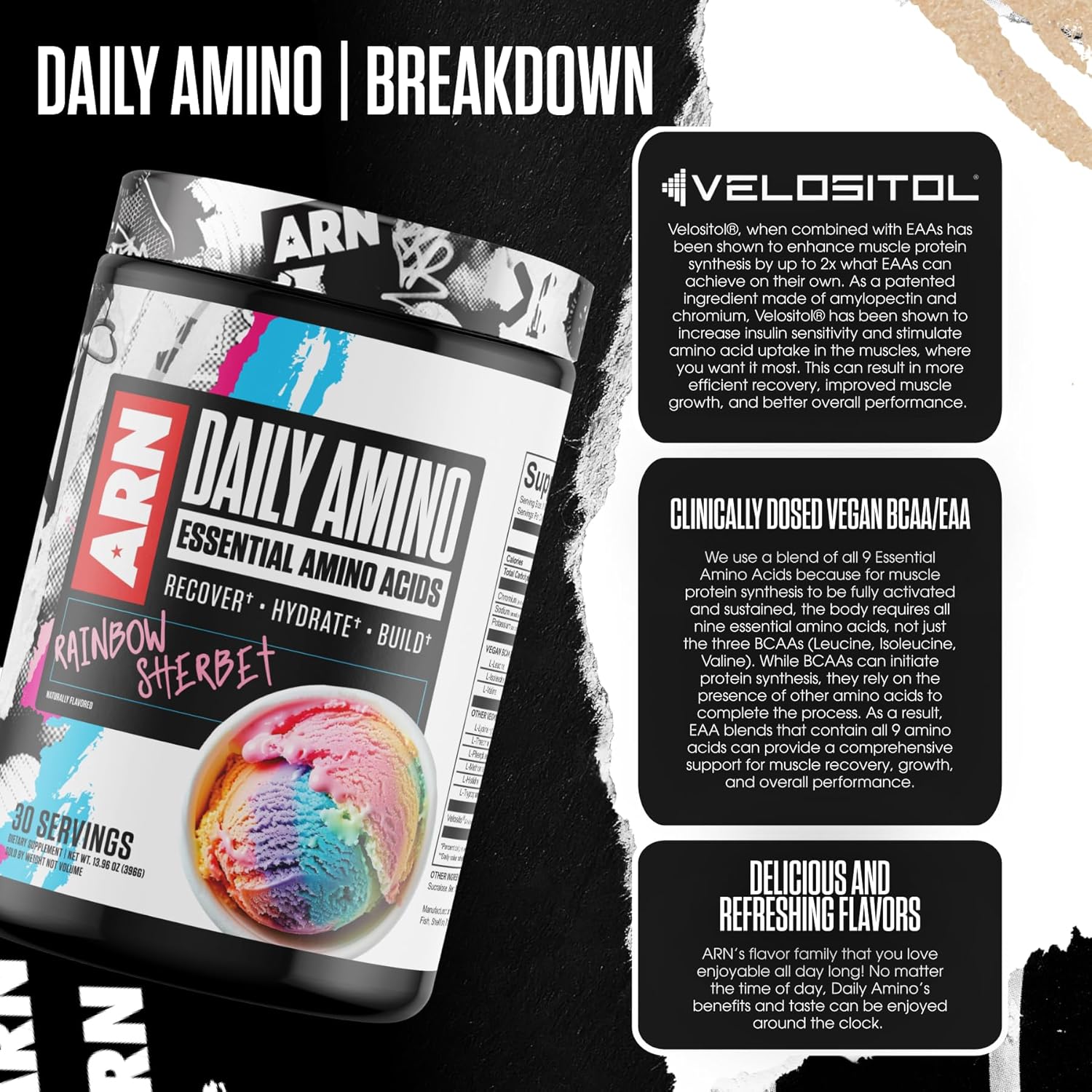 مکمل BCAA و EAA آرمز ریس نوتریشن مدل Daily Amino، 30 وعده، طعم پانچ