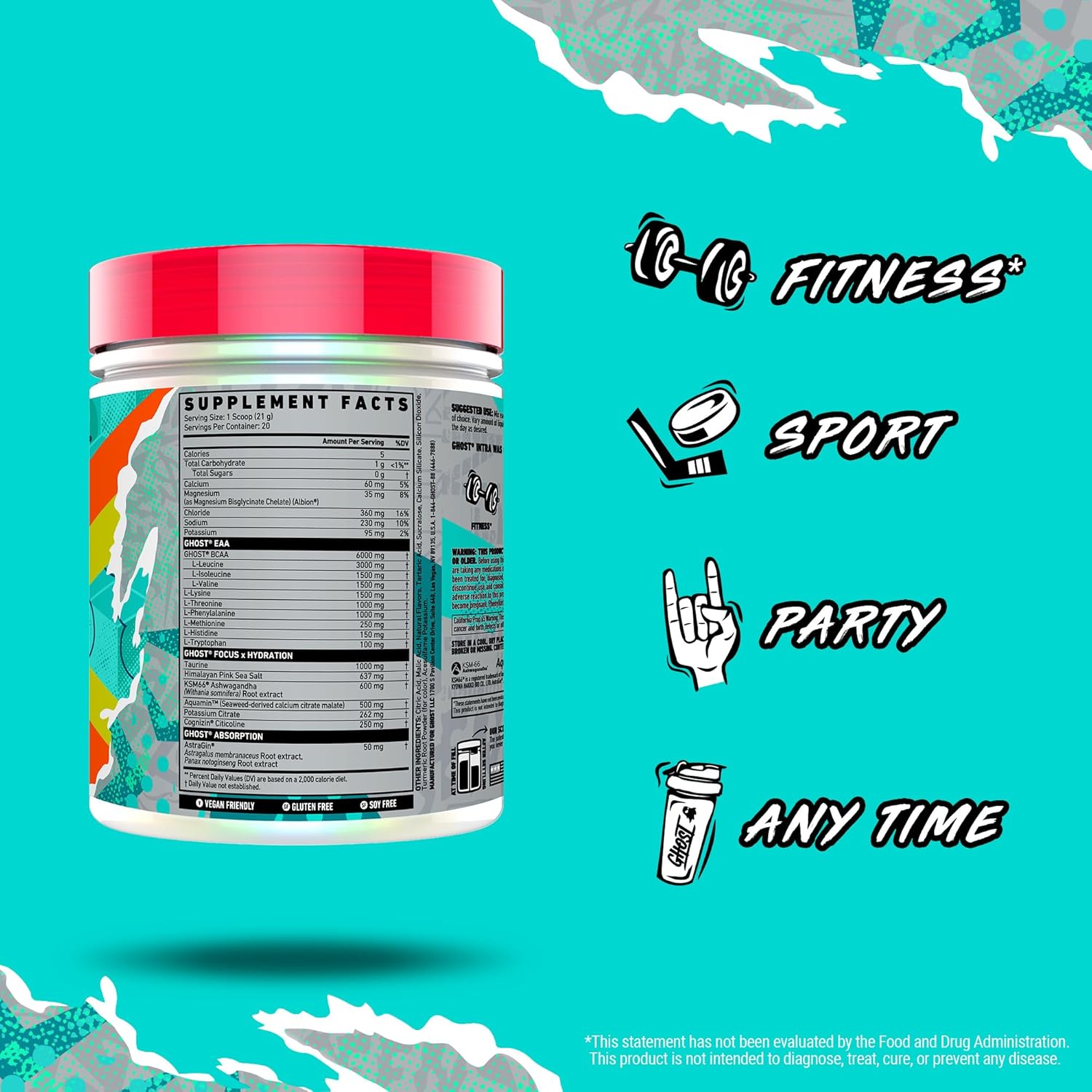 پودر BCAA و EAA GHOST، 20 وعده، طعم لیمو