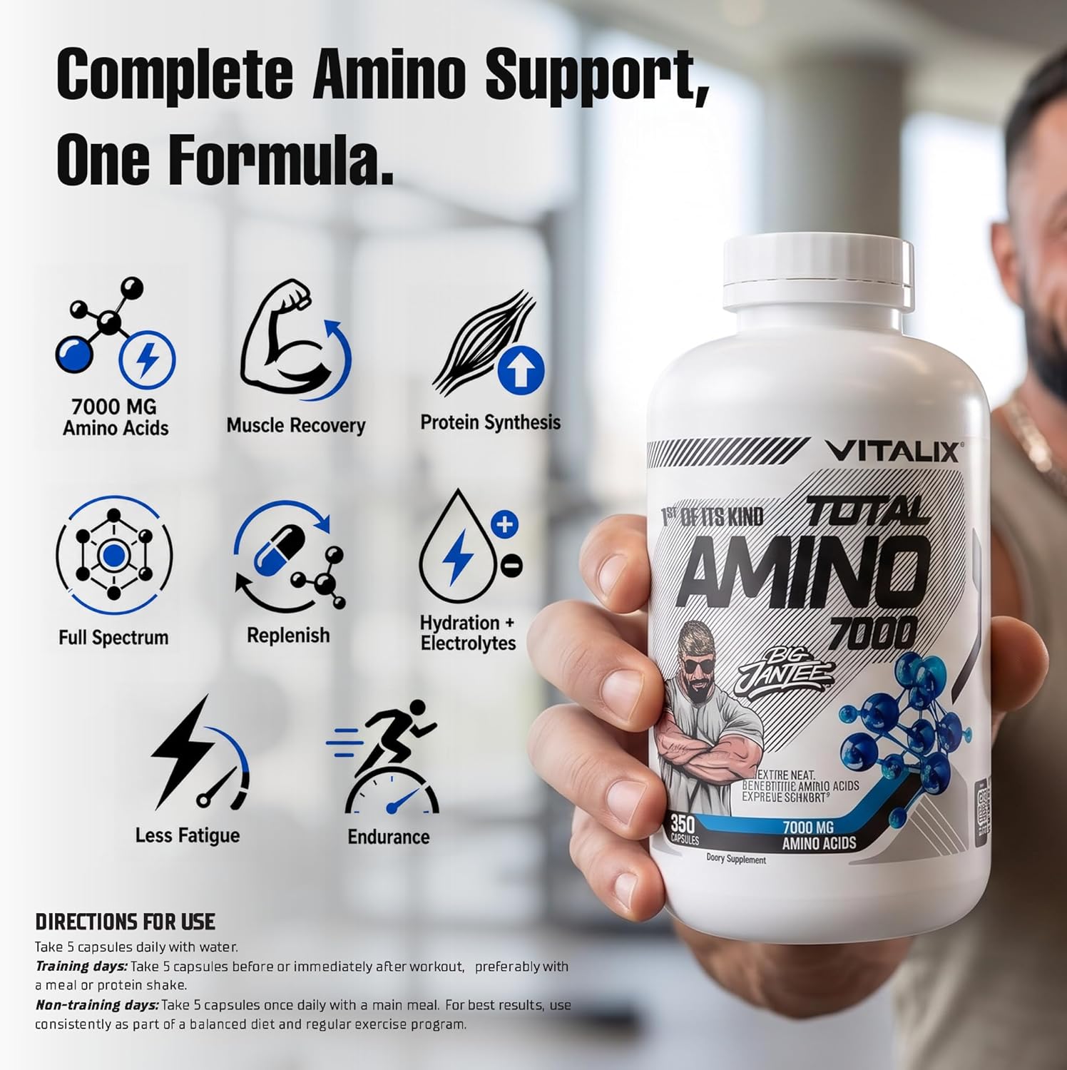کپسول BCAA و EAA ویتالیکس مدل Total Amino 7000، 350 کپسول