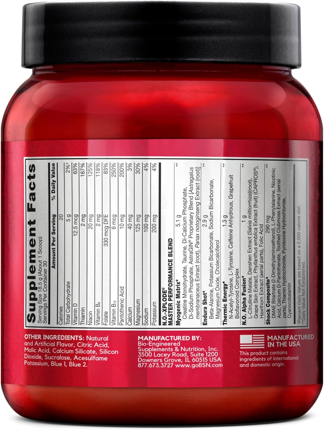 پودر پری‌ورک‌اوت BSN مدل N.O.-XPLODE Legendary، 1.22 پوند، 30 سروینگ، طعم تمشک آبی