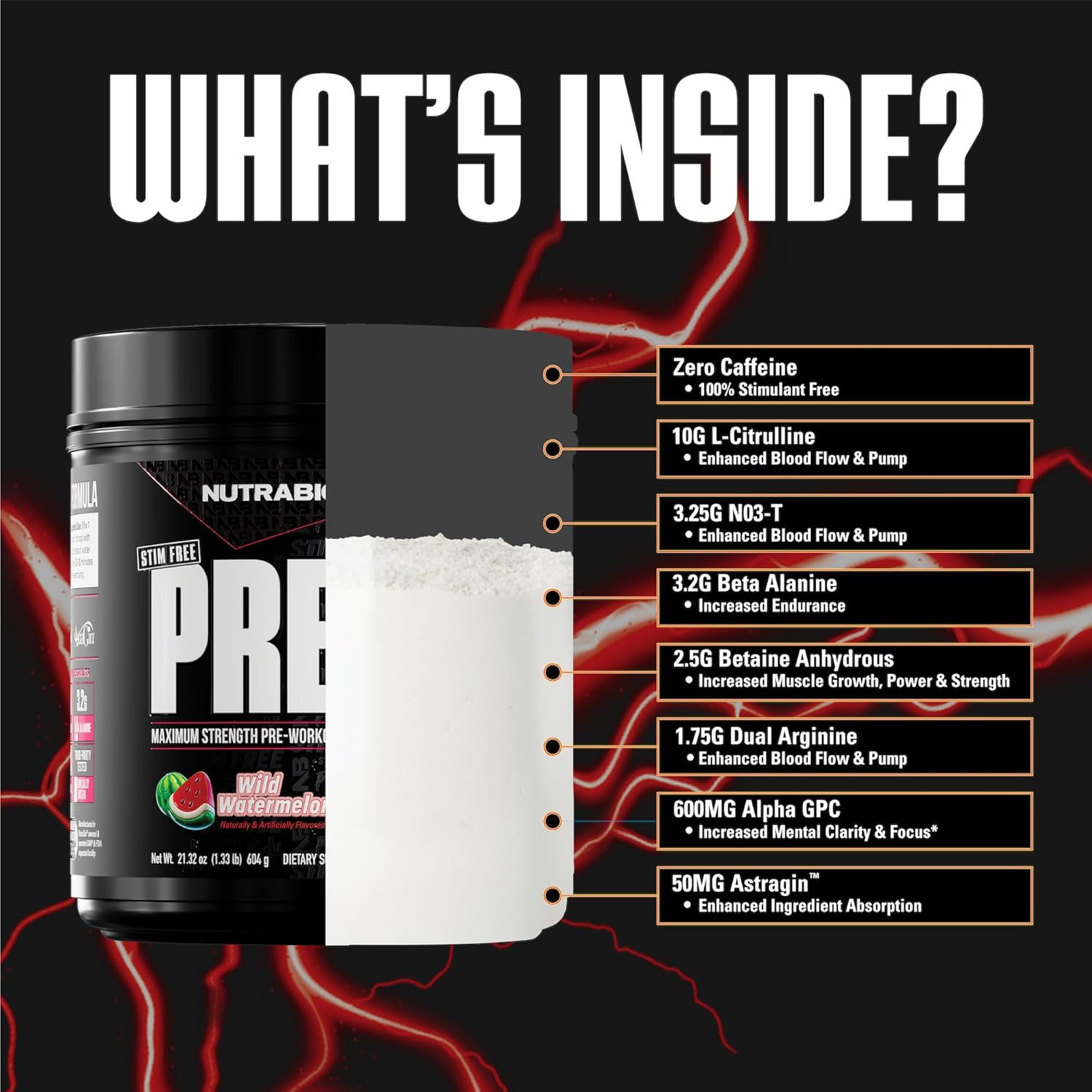 پودر پری‌ورک‌اوت نوترا بایو مدل PRE Stim Free - Caffeine Free، طعم هندوانه