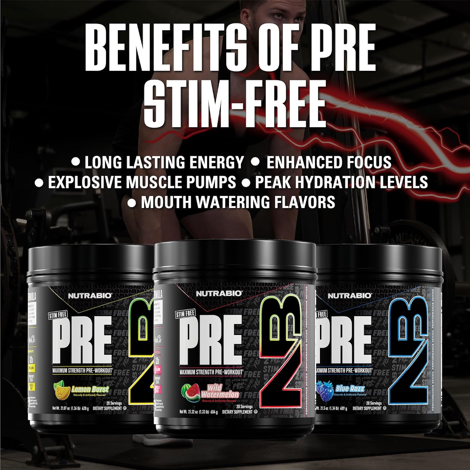 پودر پری‌ورک‌اوت نوترا بایو مدل PRE Stim Free - Caffeine Free، طعم هندوانه