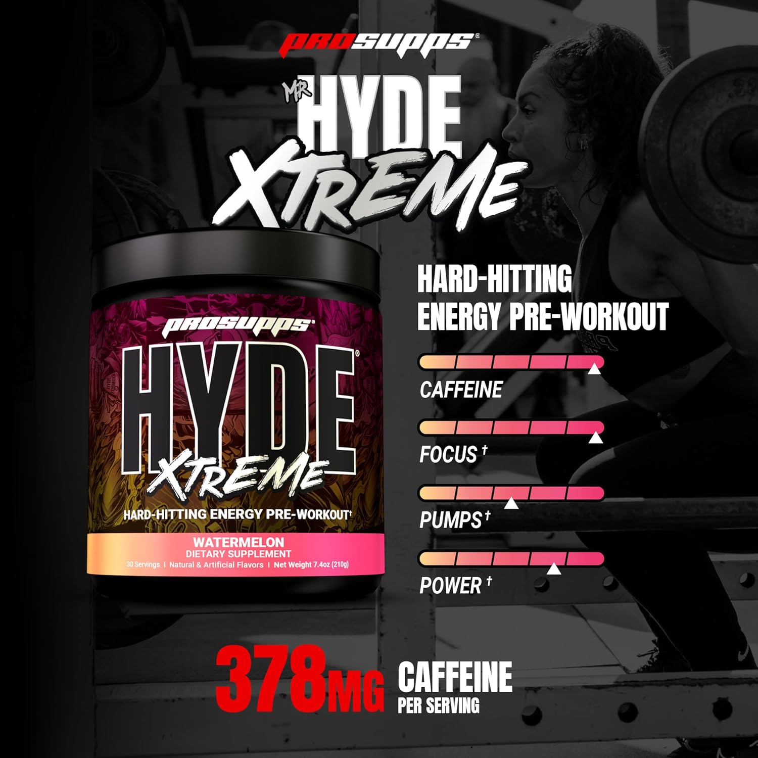 نوشیدنی پری‌ورک‌اوت پروساپس مدل ® Mr. Hyde® Xtreme، 30 سروینگ، طعم هندوانه