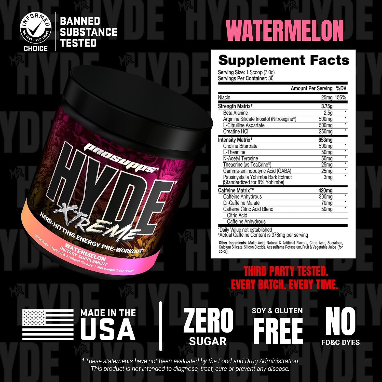 نوشیدنی پری‌ورک‌اوت پروساپس مدل ® Mr. Hyde® Xtreme، 30 سروینگ، طعم هندوانه