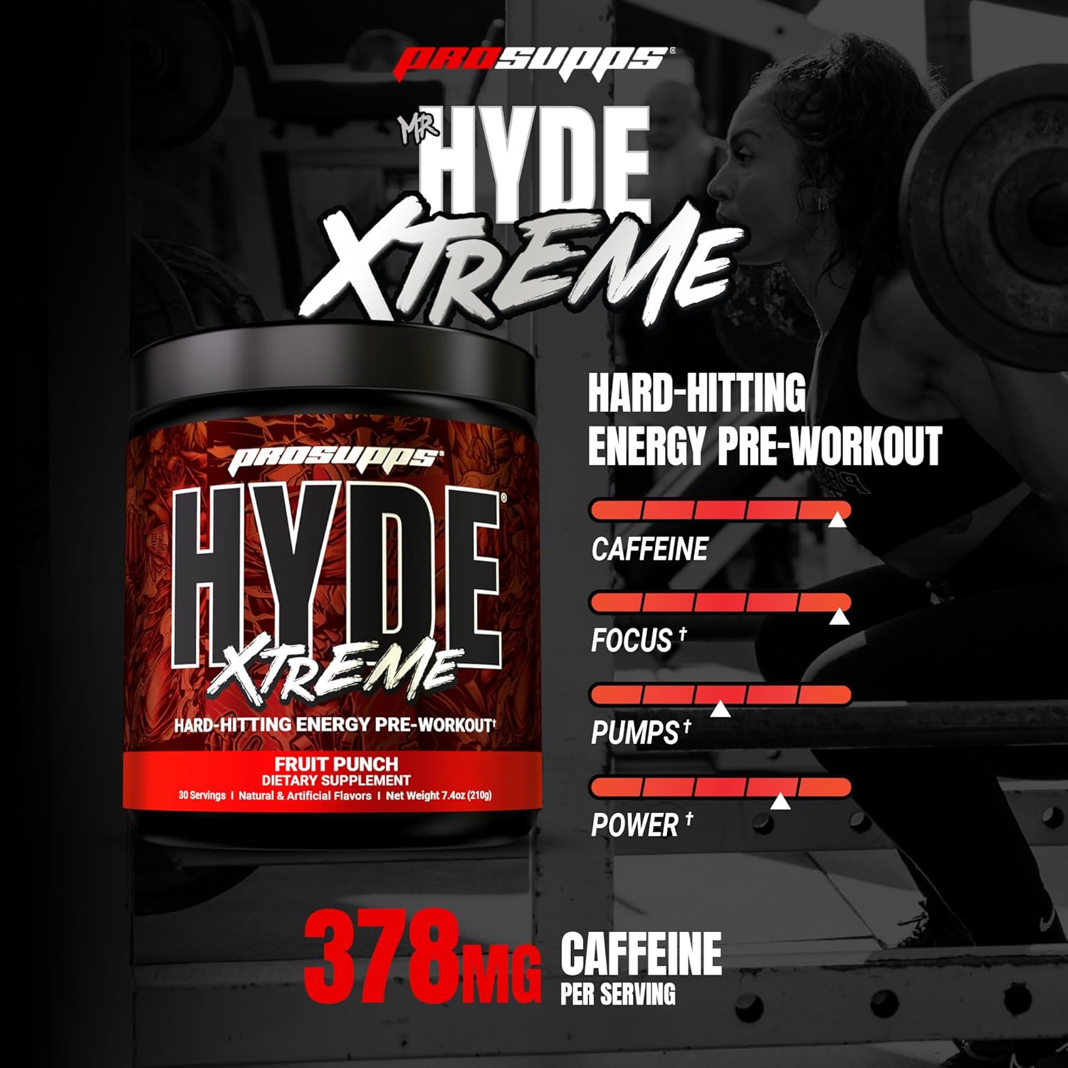 نوشیدنی پری‌ورک‌اوت پروساپس مدل ® Mr. Hyde® Xtreme، 30 سروینگ، طعم پانچ میوه