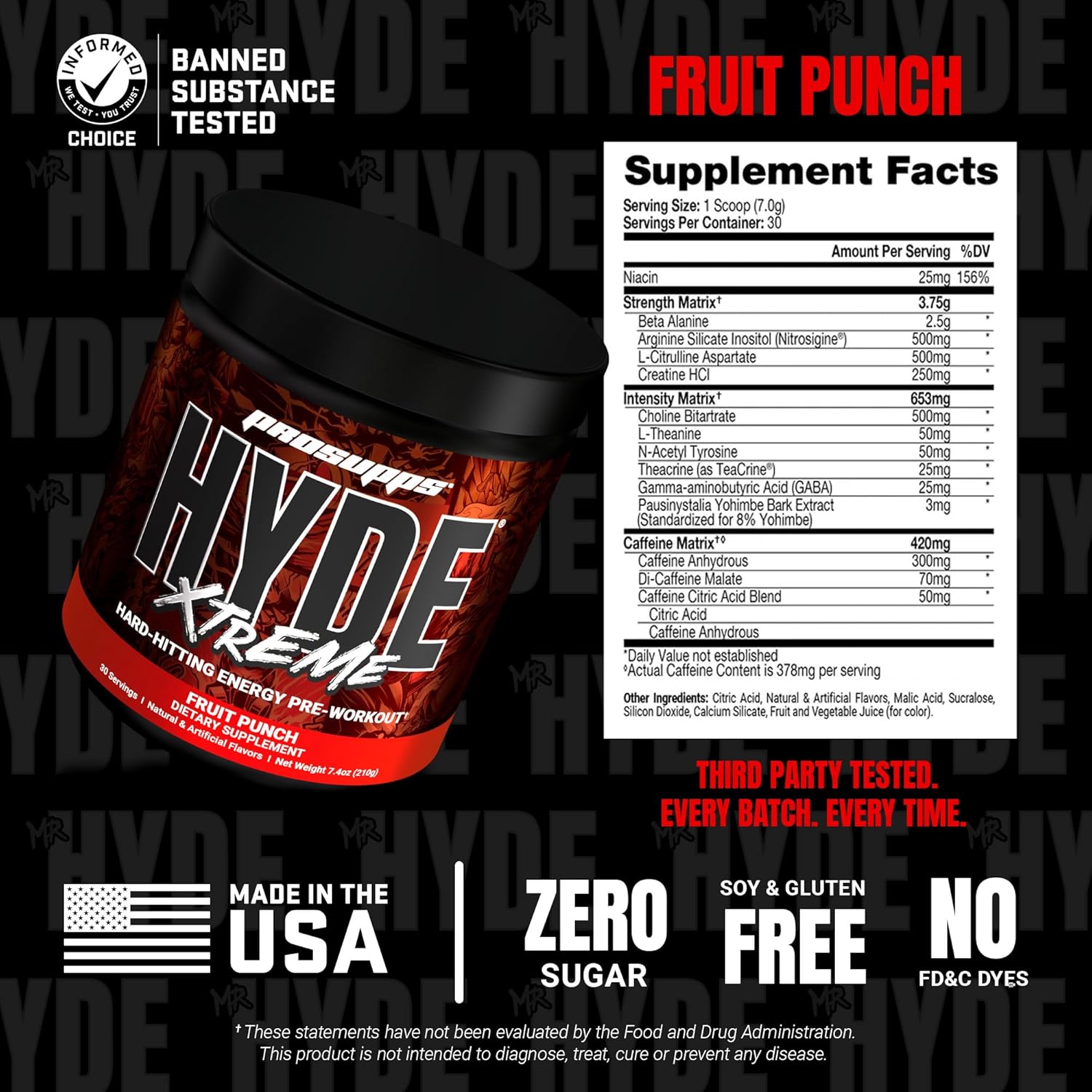 نوشیدنی پری‌ورک‌اوت پروساپس مدل ® Mr. Hyde® Xtreme، 30 سروینگ، طعم پانچ میوه