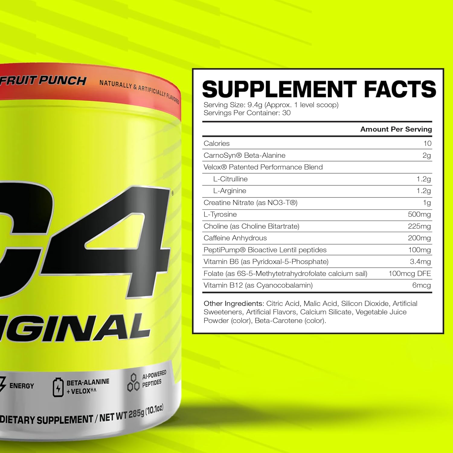 نوشیدنی پری‌ورک‌اوت سلکور مدل C4 Original، 30 سروینگ، طعم پانچ میوه