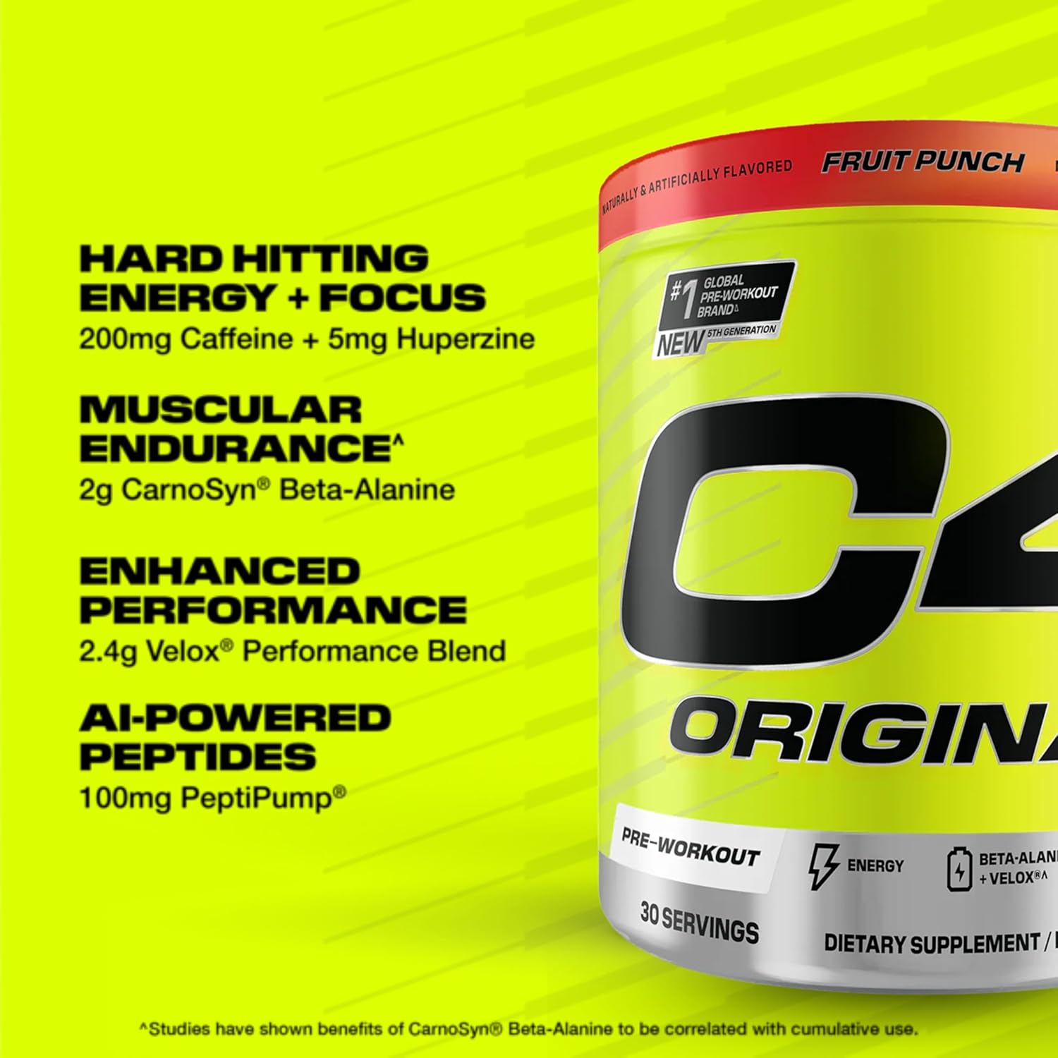 نوشیدنی پری‌ورک‌اوت سلکور مدل C4 Original، 30 سروینگ، طعم پانچ میوه