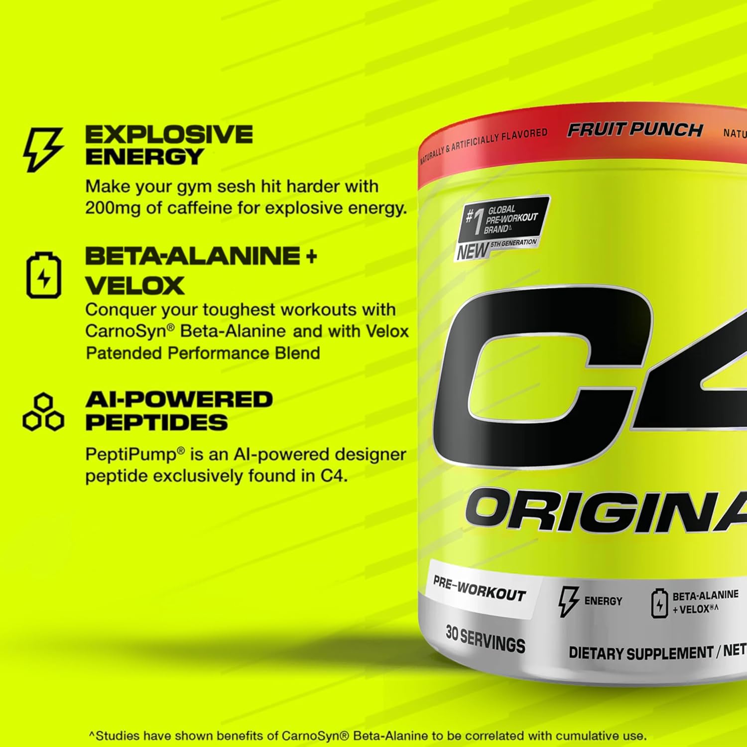 نوشیدنی پری‌ورک‌اوت سلکور مدل C4 Original، 30 سروینگ، طعم پانچ میوه