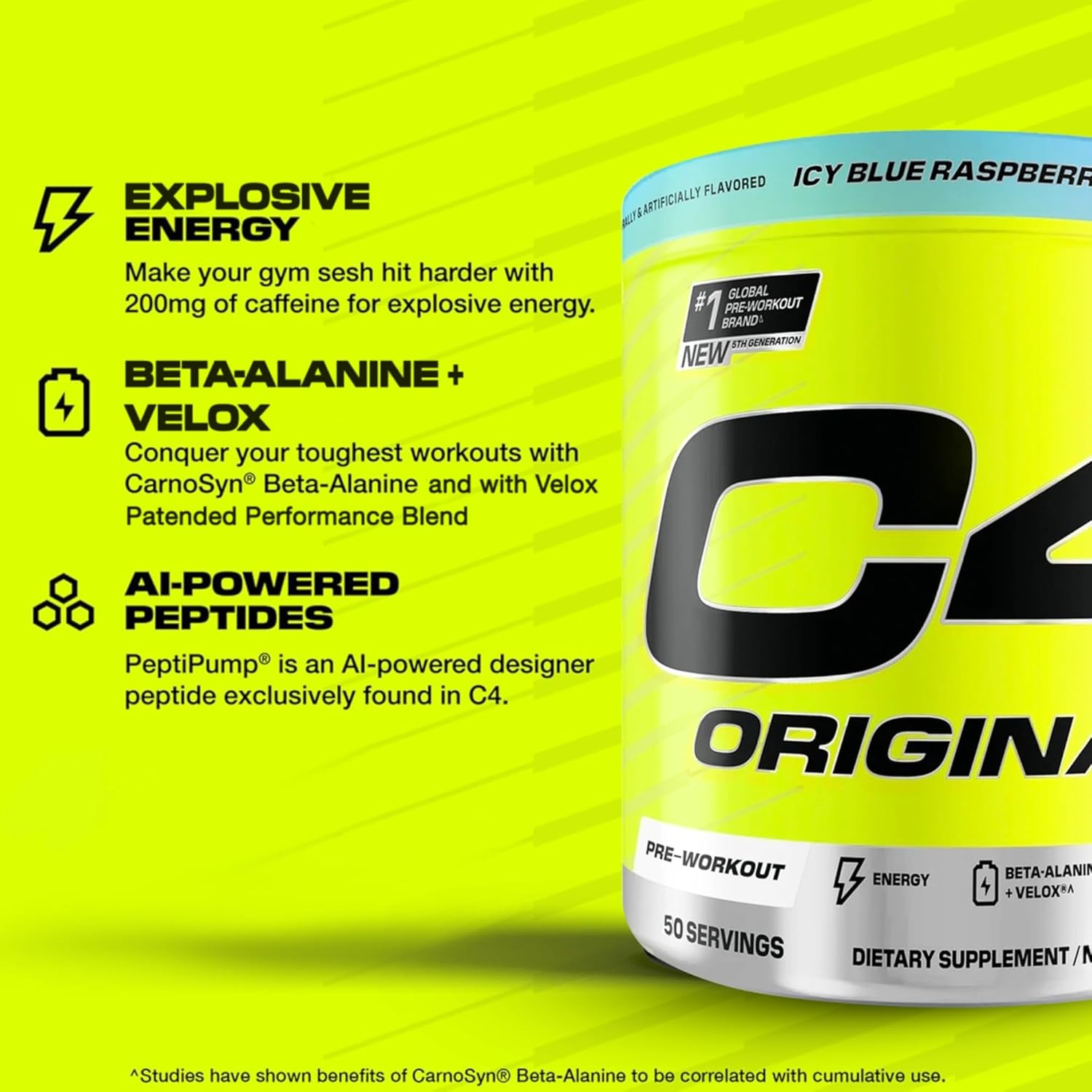 نوشیدنی پری‌ورک‌اوت سلکور مدل C4 Original، 50 سروینگ، طعم تمشک آبی