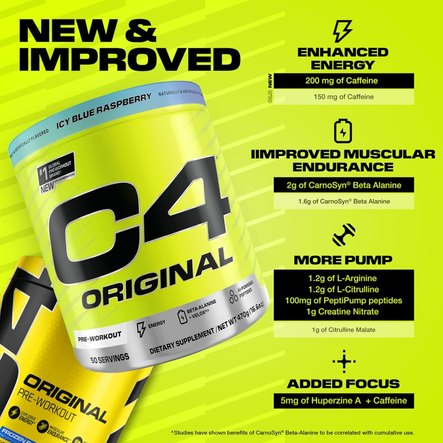 نوشیدنی پری‌ورک‌اوت سلکور مدل C4 Original، 50 سروینگ، طعم تمشک آبی